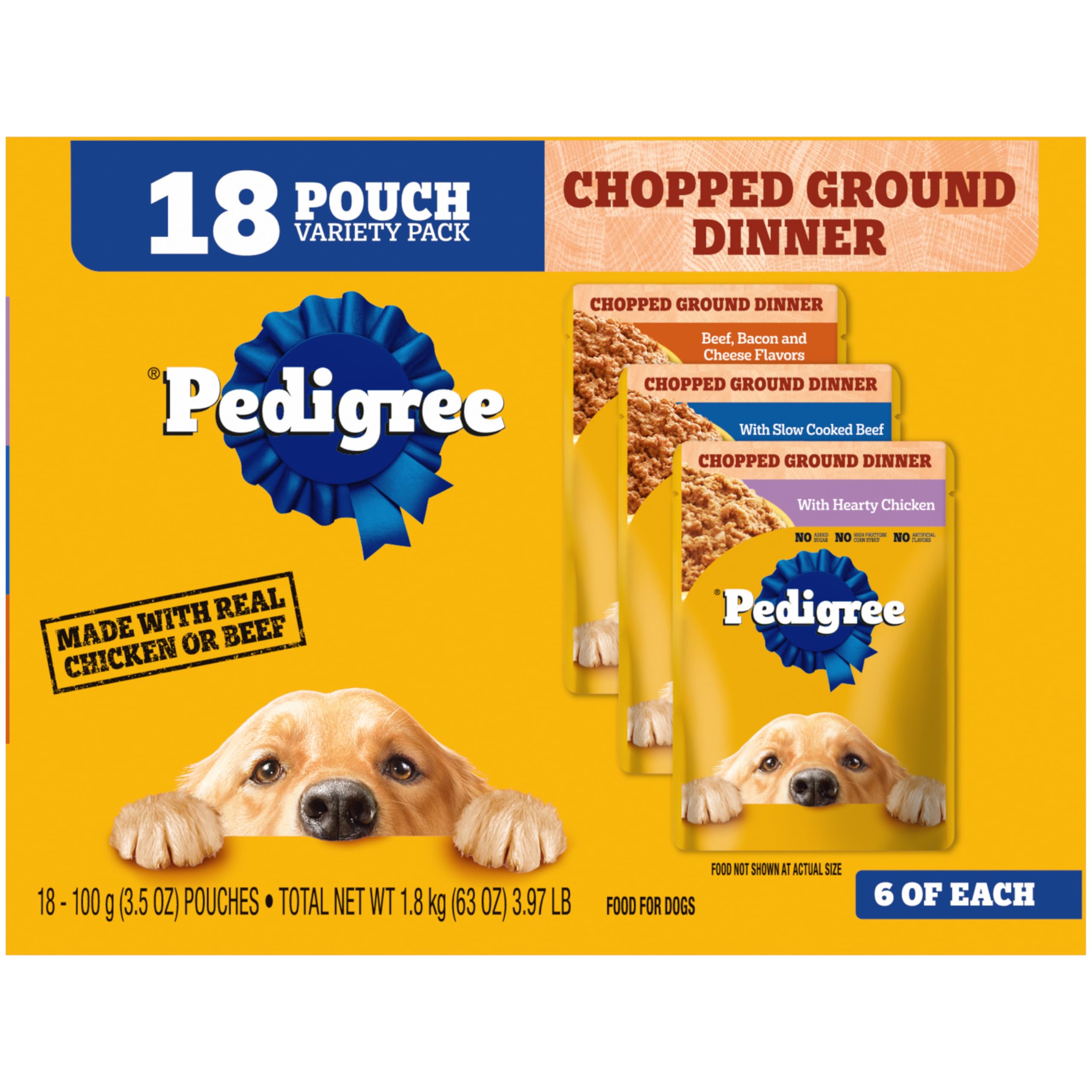 PEDIGREE CHOPPED GROUND DINNER Adult Soft Wet Dog Food Variety Pack, 3.5 Ounce - 18 Count (Pack of 1)
