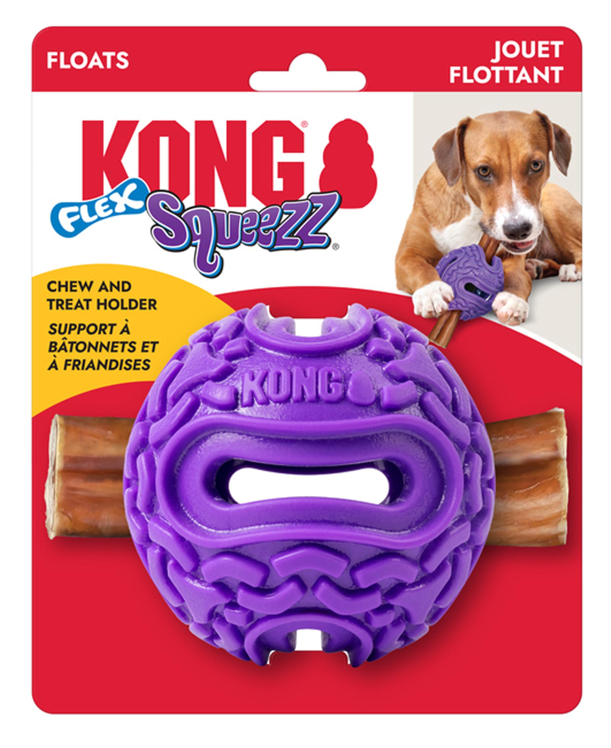 KONG Squeezz Flex Ball - Flexible Treat & Chew Holder for Dogs - Interactive Dog Toy for Fetch, Floating, & Travel - Holds Treat