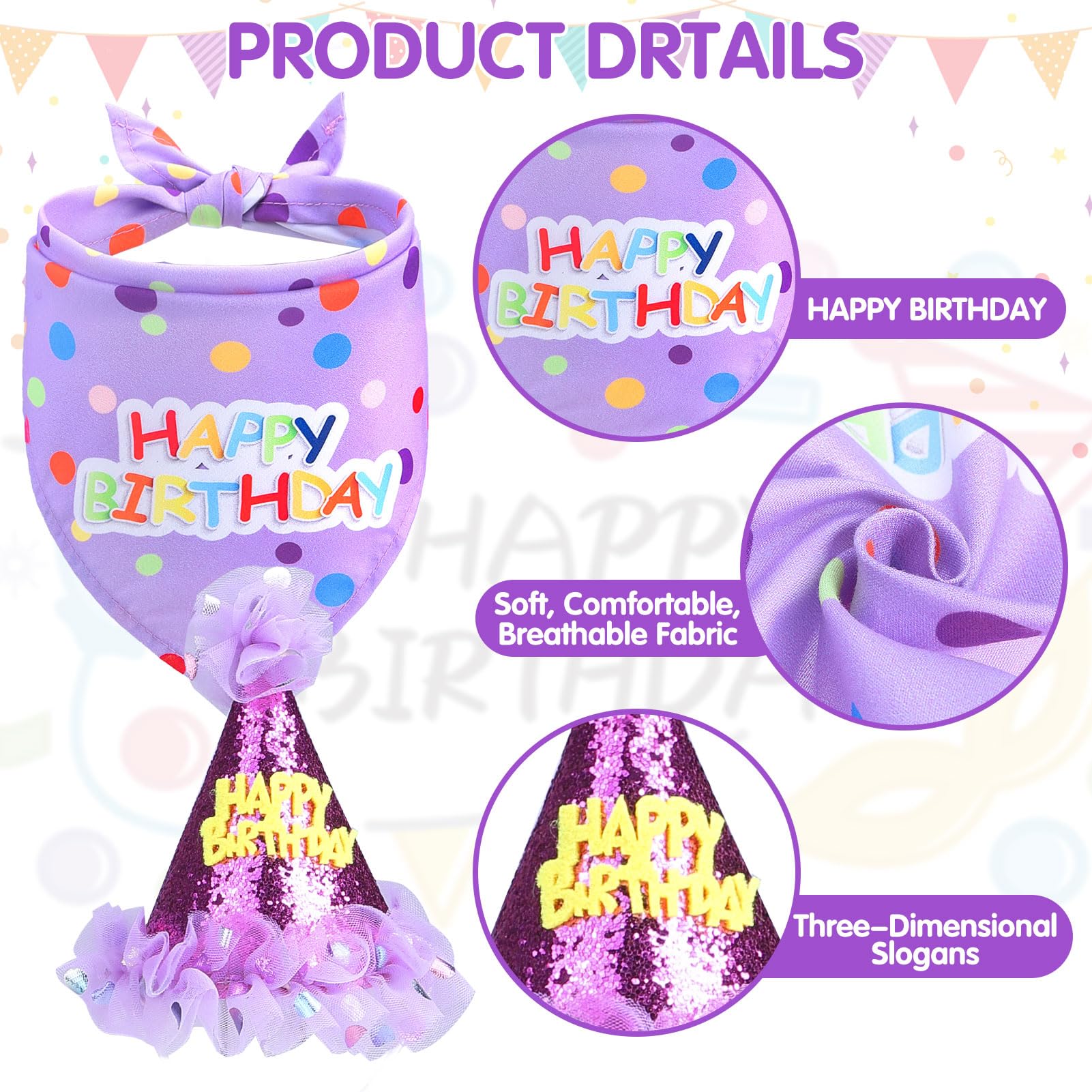 SCENEREAL Dog Birthday Bandana with Hat and Dress Girl Set, Large Dog Birthday Party Supplies, Cute Tutu Skirt Outfit for Medium
