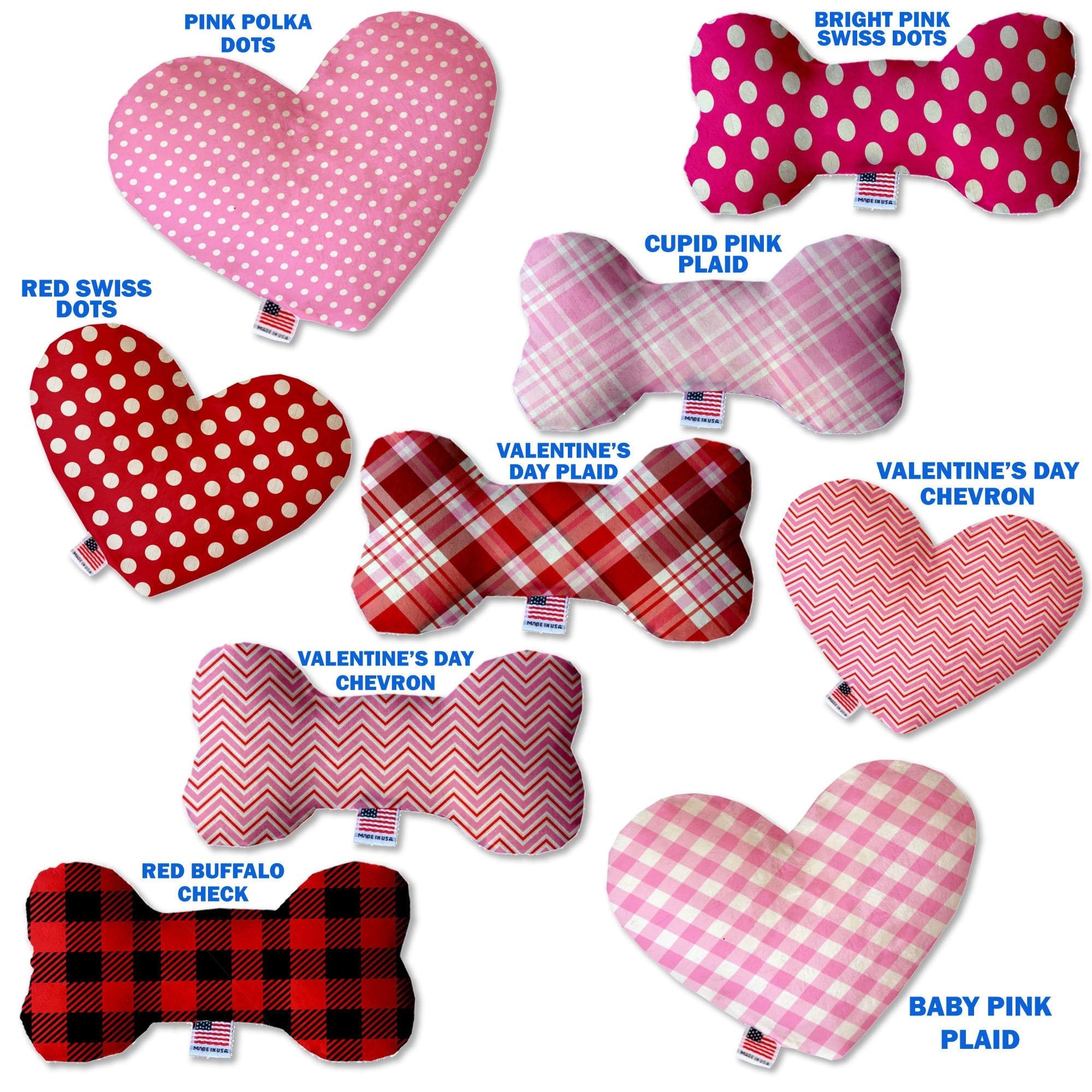 Pet and Dog Plush Heart or Bone Toy, "Valentine's Day Plaids, Dots & Chevron Group" (Available in different sizes and patterns!) Cupid Pink Plaid 6" Plush Heart