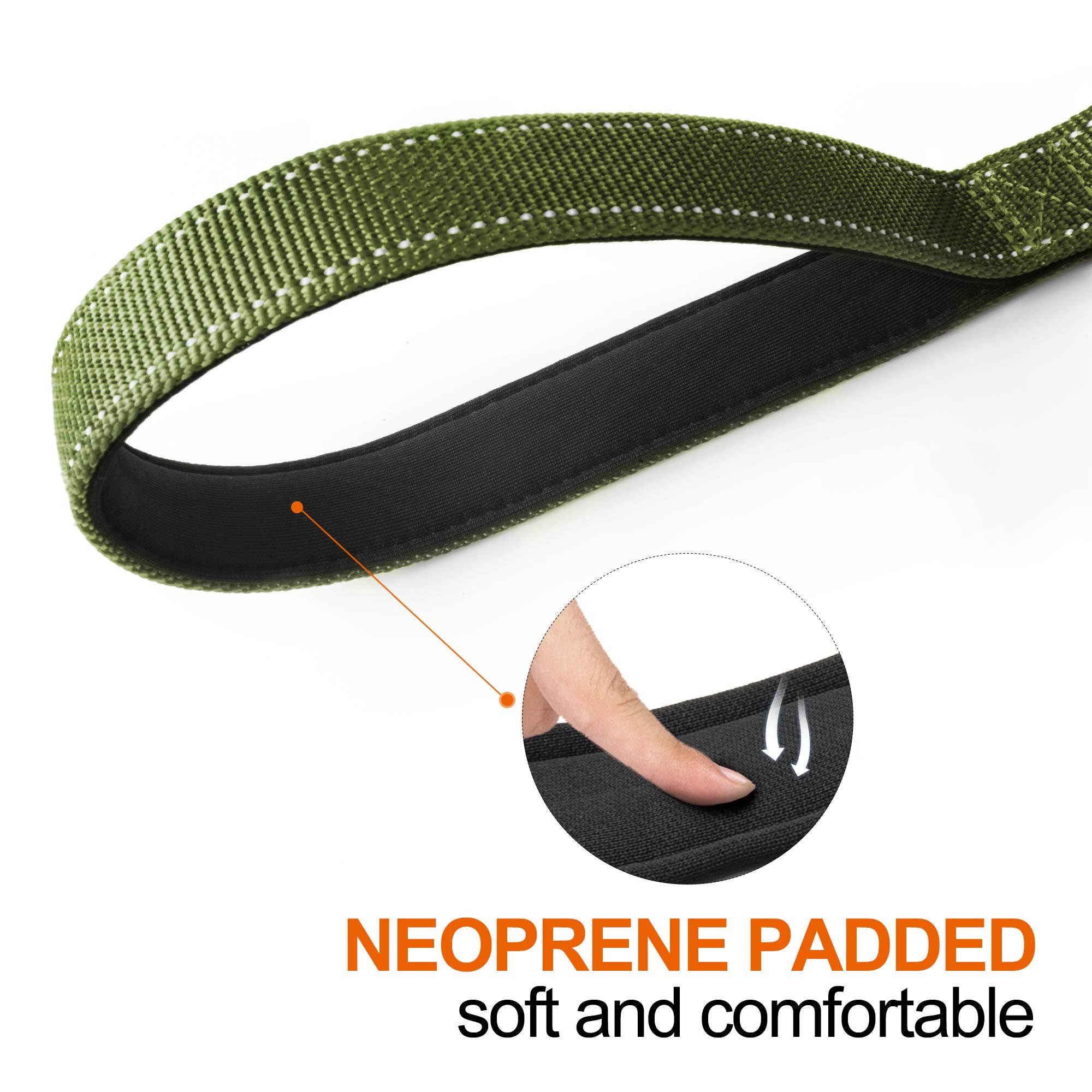 Twoear 4Ft 1In Strong Green Dog Leash With 2 Padded Handles, Traffic Handle Extra Control, Comfortable Soft Dual Handle, Auto Lo