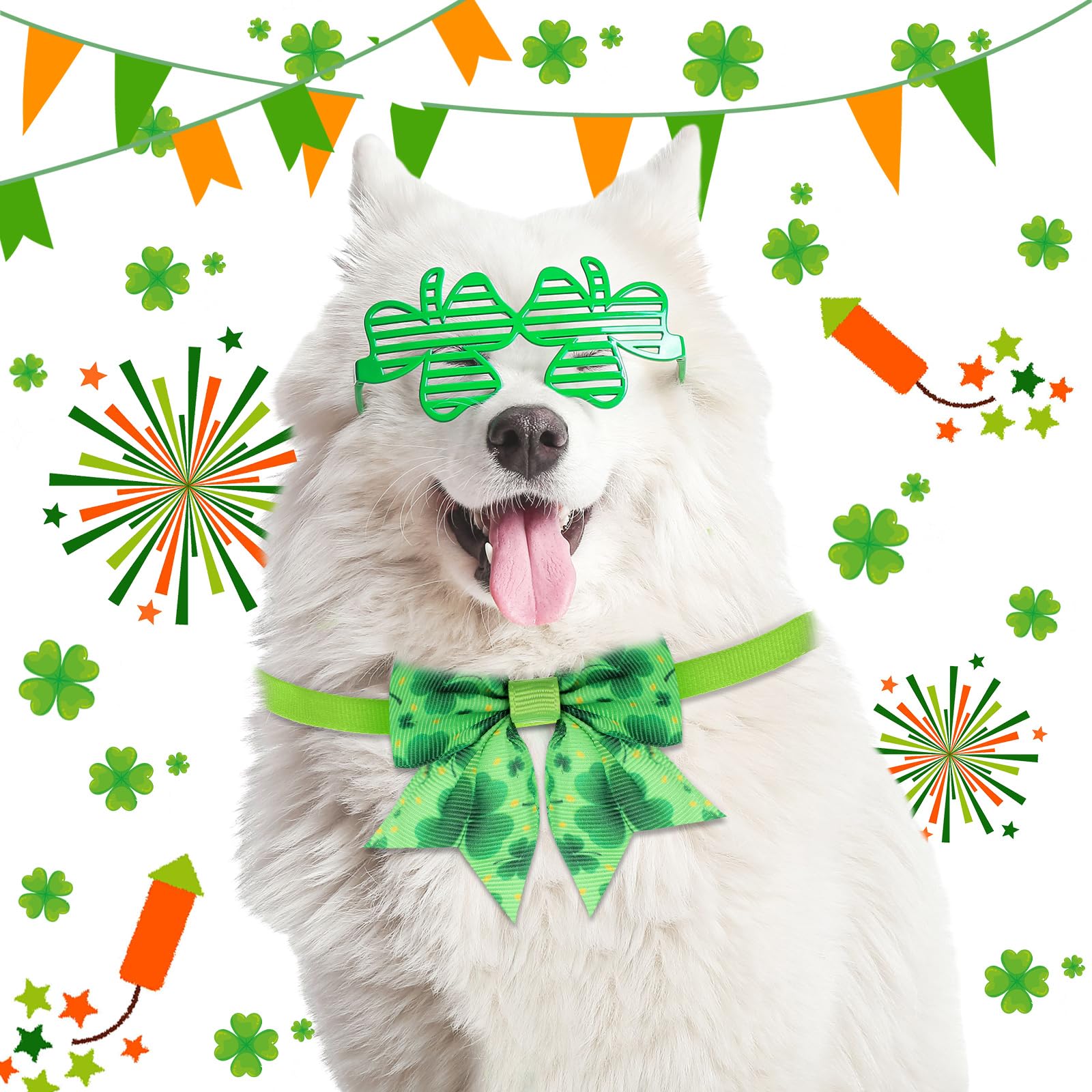 Maitys 40 Pcs St. Patrick'S Day Cat & Dog Bow Ties - Adjustable Clover Pattern Neckties For Festival & Party Grooming Accessorie