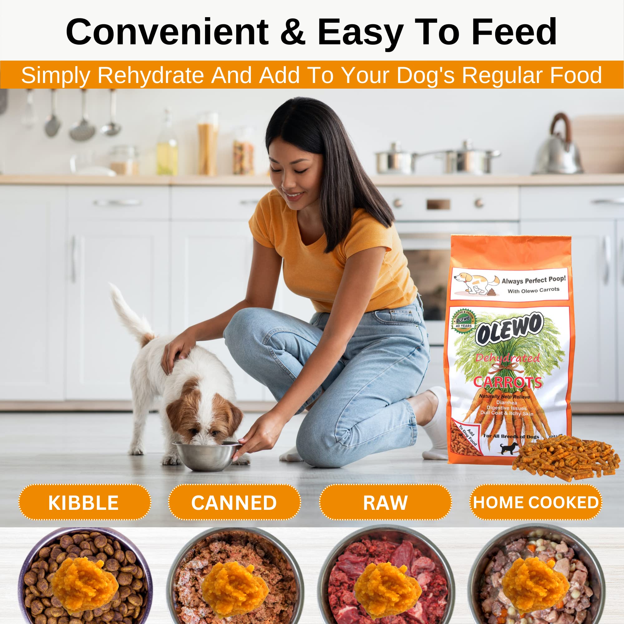 Olewo Original Carrots for Dogs - Fiber for Dogs Keep Poop Firm, Digestive Dog Food Topper, Skin & Coat Support, Dehydrated Whol
