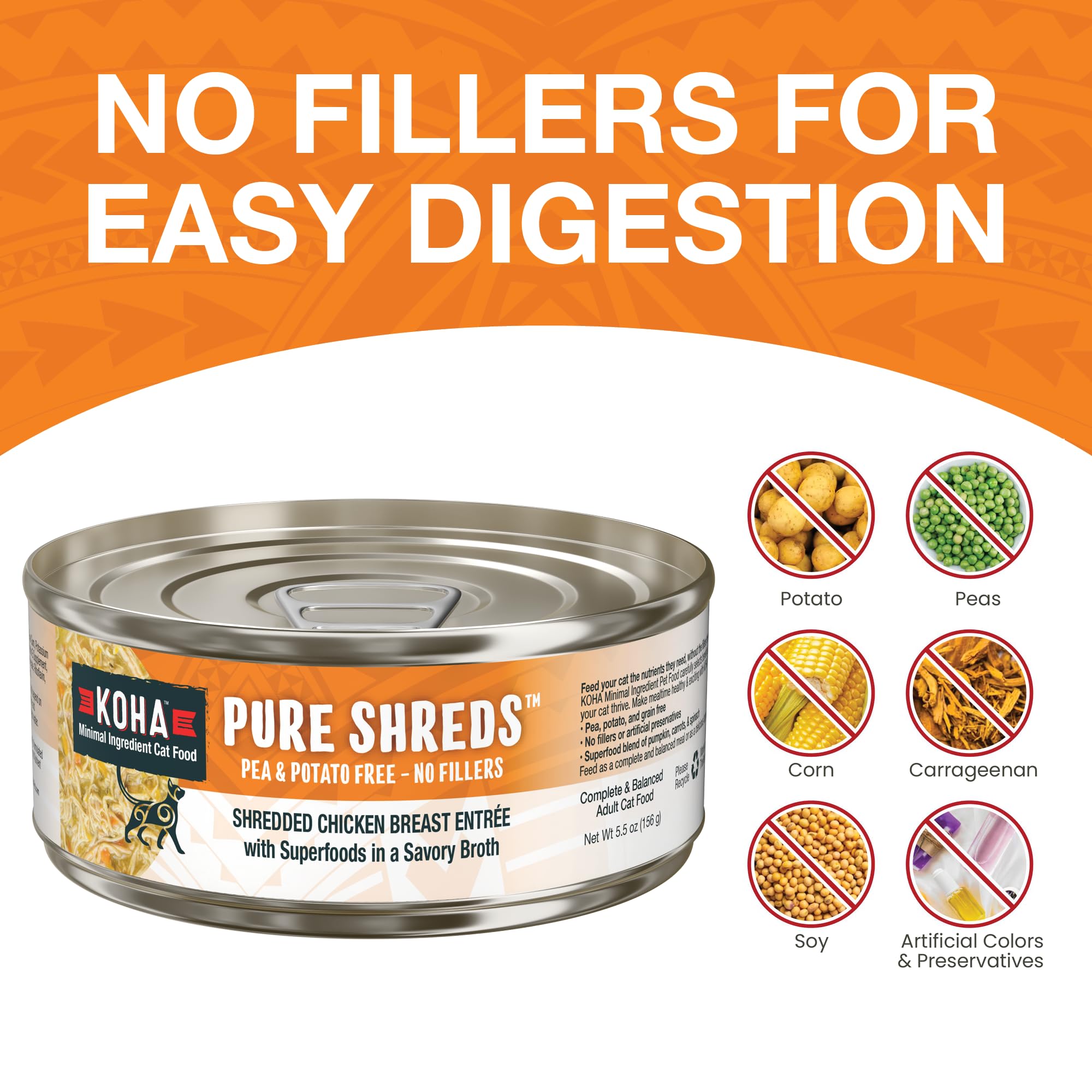 KOHA Pure Shreds Chicken Entr  e for Cats, High Protein Wet Cat Food, 5.5oz Cans (Pack of 12)