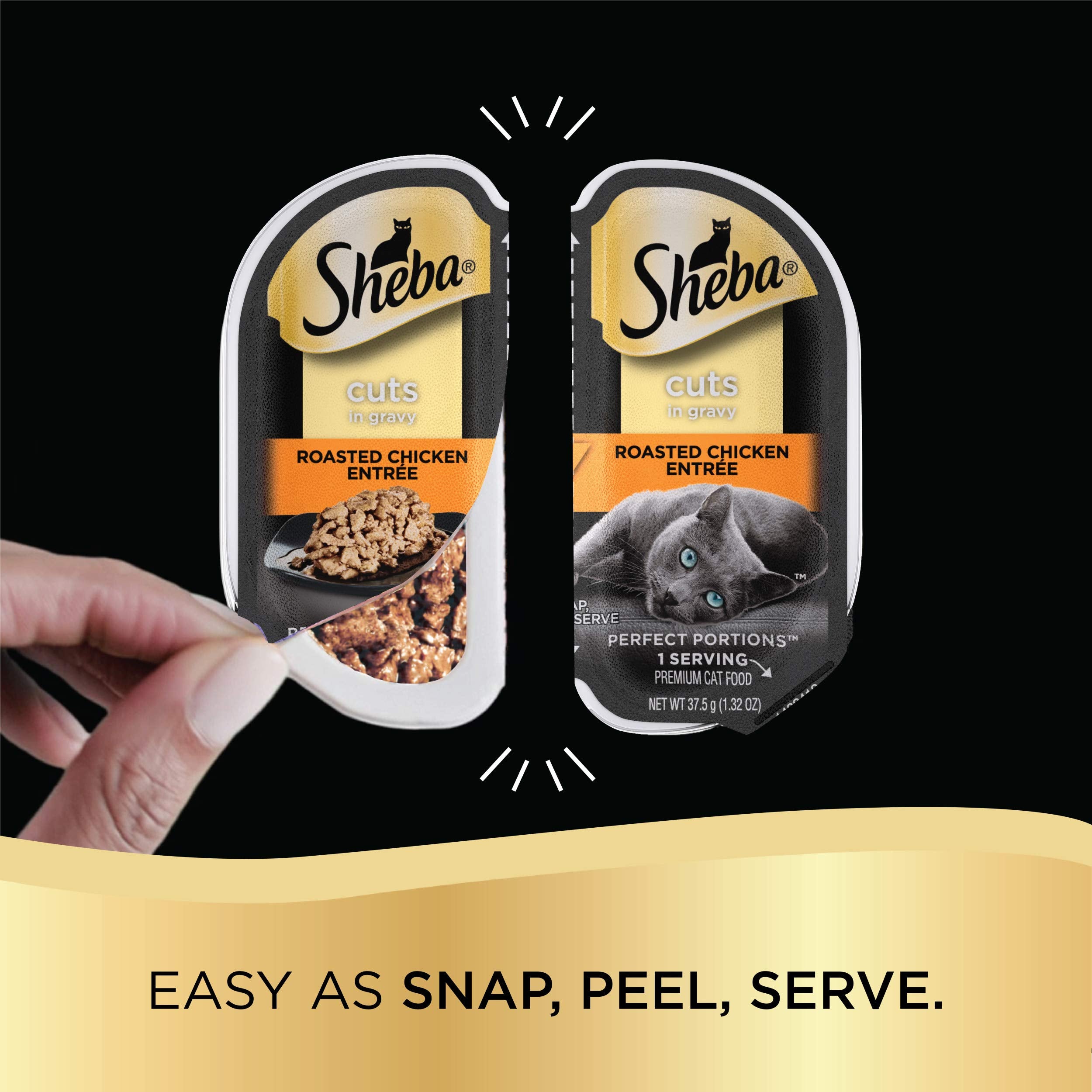 SHEBA PERFECT PORTIONS Cuts in Gravy Wet Cat Food Trays (12 Count, 24 Servings), Roasted Chicken Entr  e, Easy Peel Twin-Pack Tr