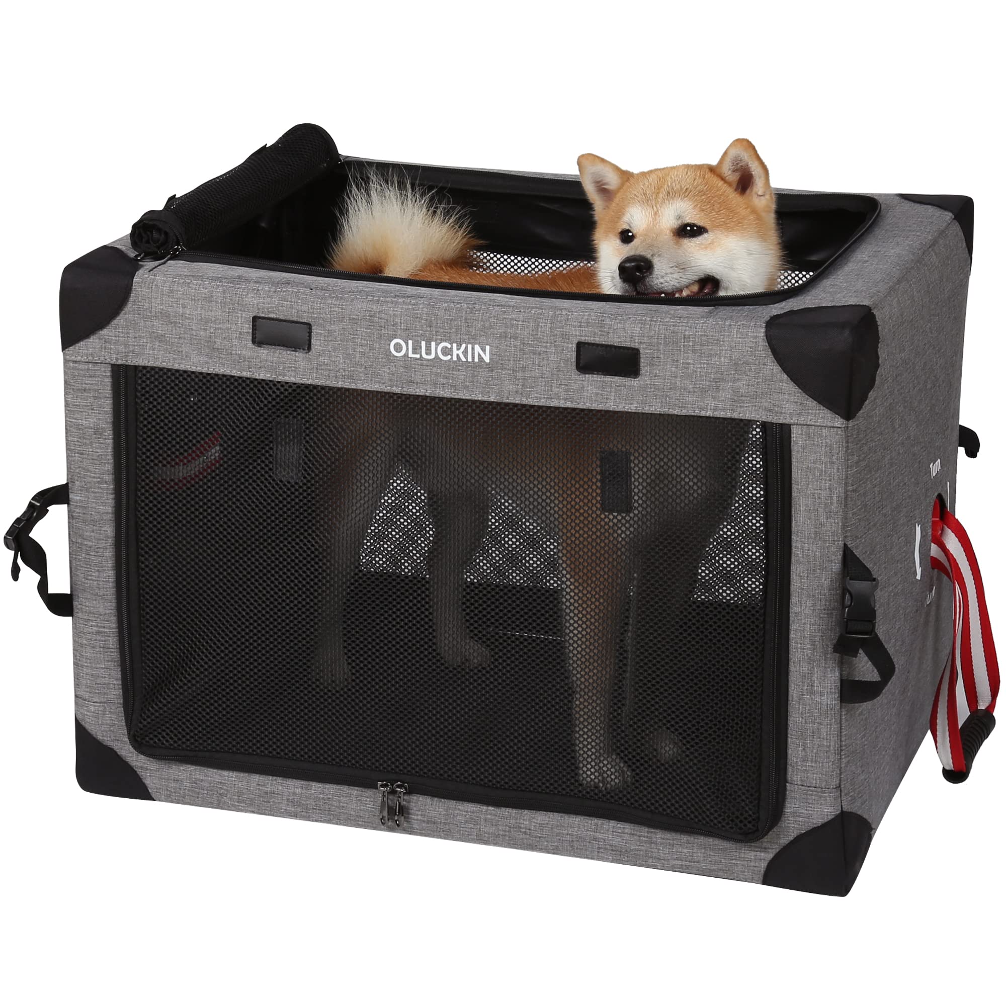Popup Portable Collapsible Dog Crate With Mesh Mat - Folding Soft Pet Carrier Kennel For Indoor And Outdoor Medium 26 Inch, Soft Travel Cat Cage, Gray