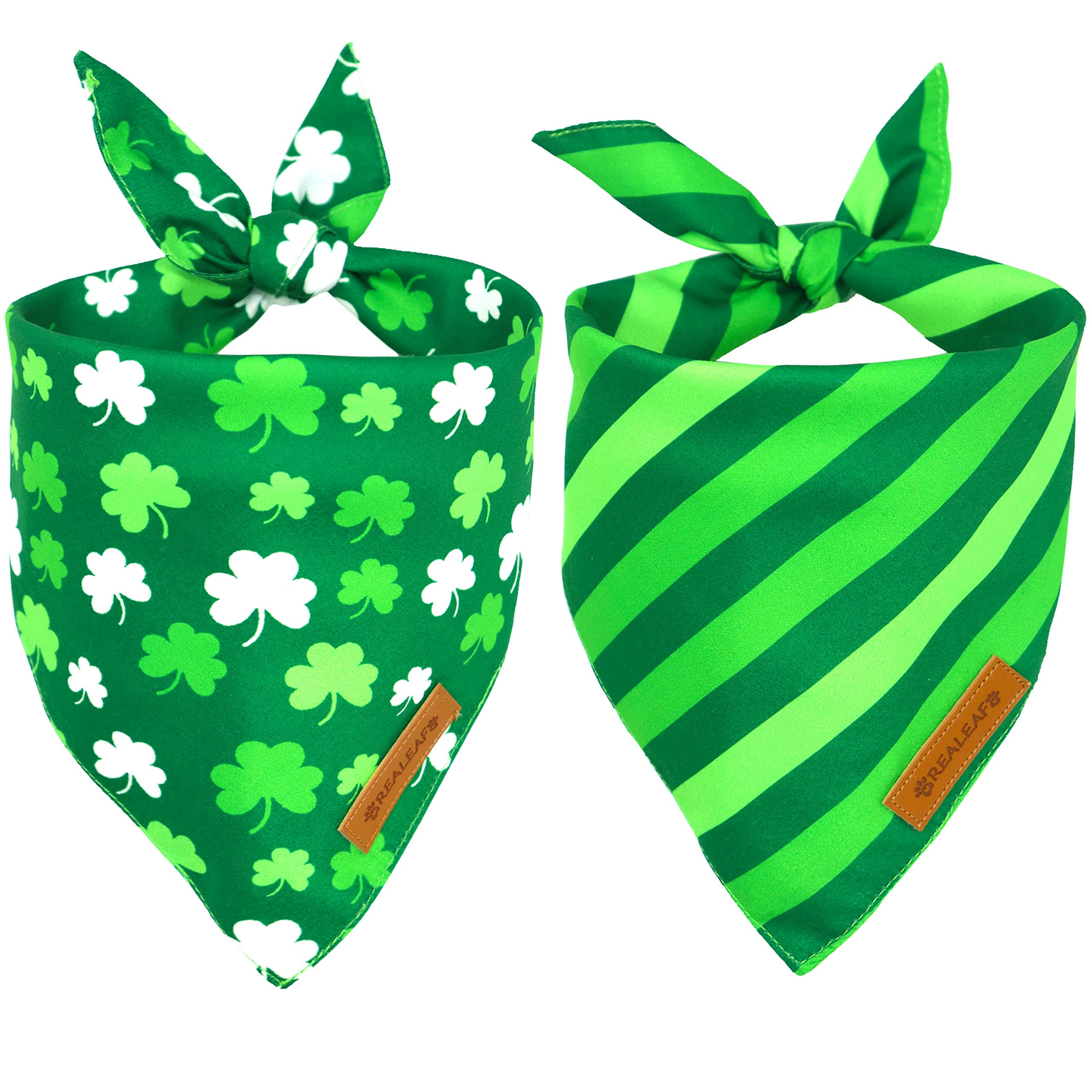 Realeaf St. Patrick'S Day Dog Bandanas 2 Pack, Triangle Reversible Pet Scarf For Boy And Girl, Premium Durable Fabric, Multiple 