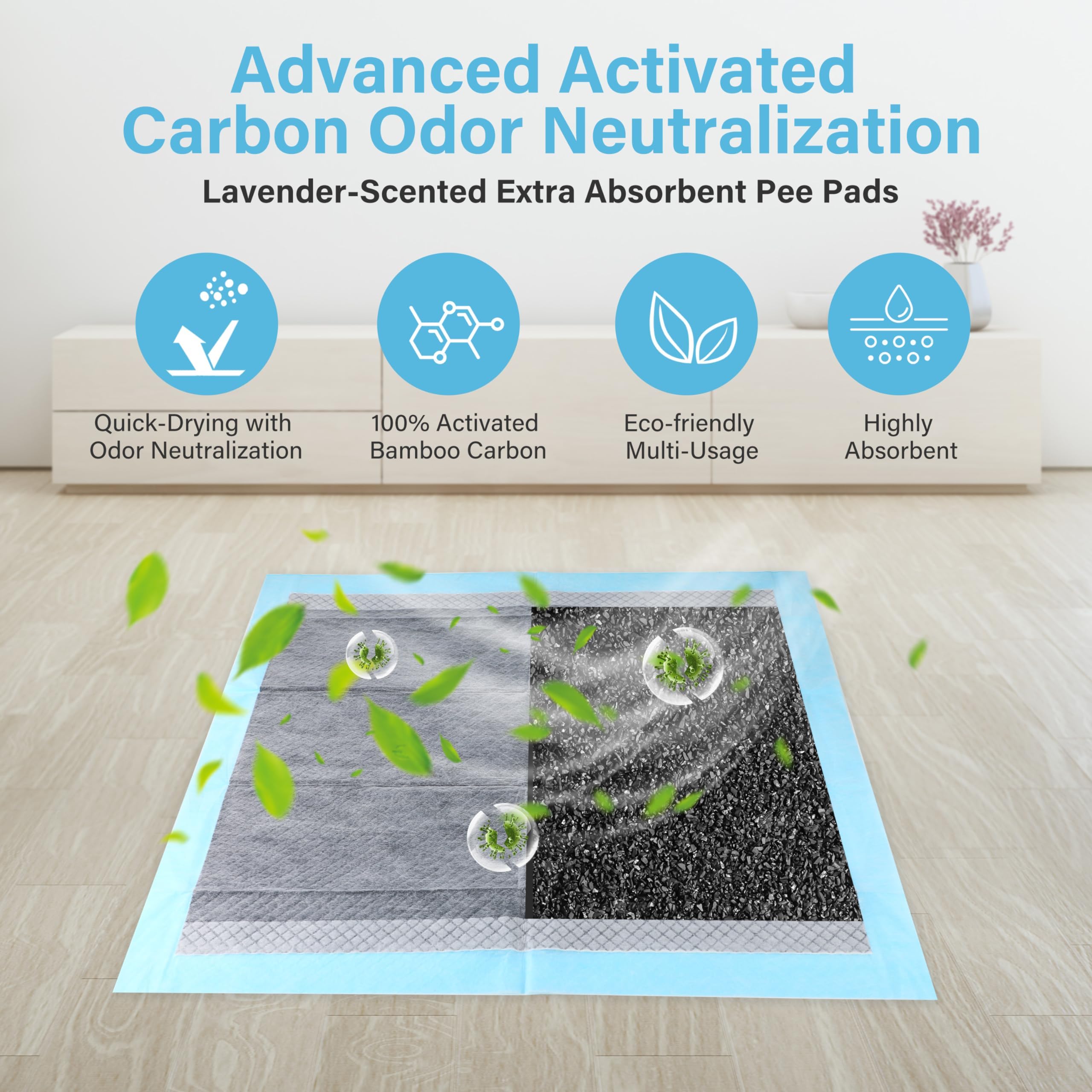FluffyDream Ultra Charcoal Dog Training Pads with Leak-Proof Quick-Dry Urine Odor Design for Potty Training,22X22(100PCS) Improv