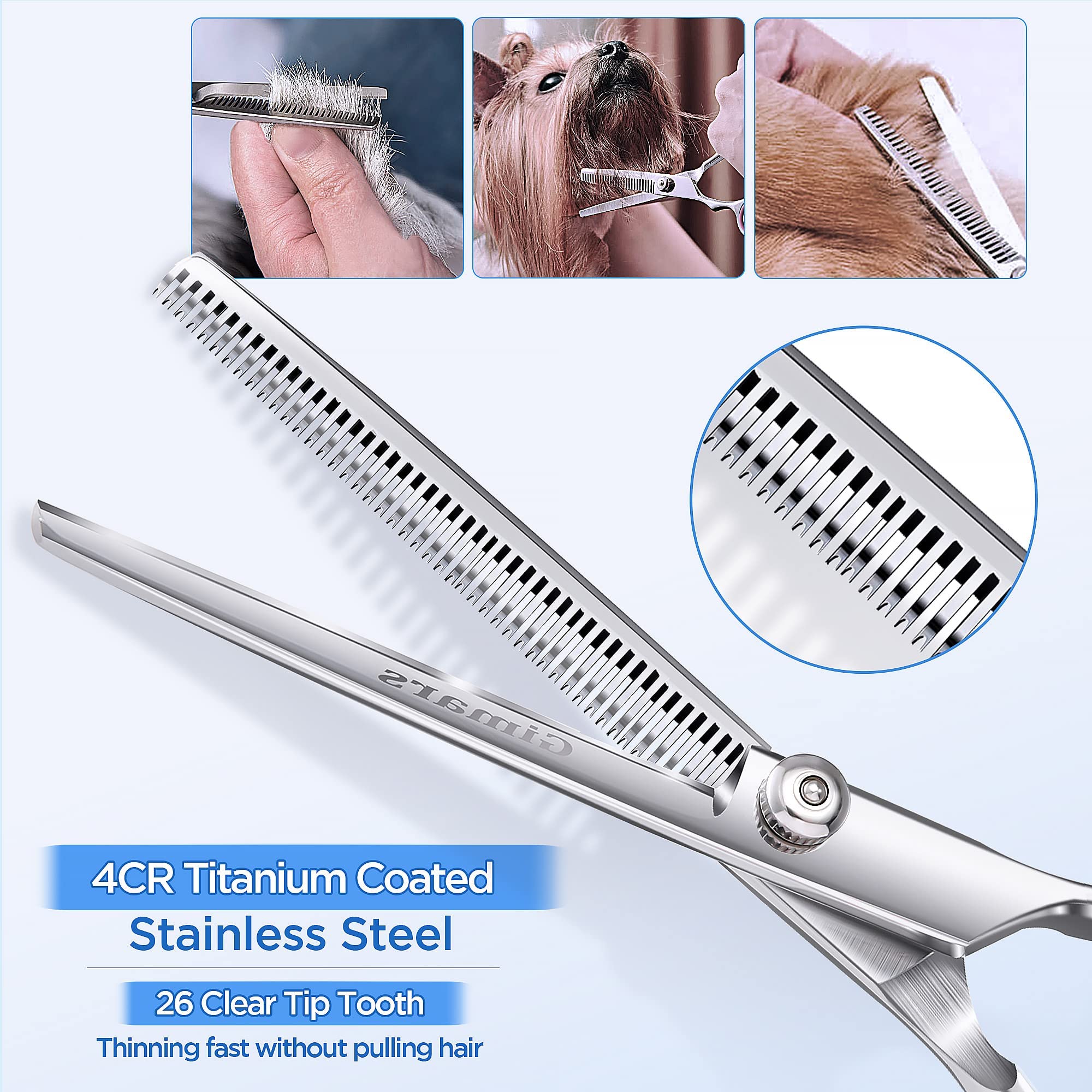 Gimars 7.0In Professional 4Cr Stainless Steel Safety Round Tip 6 In 1 Dog Grooming Scissors Heavy Duty Titanium Coated Pet Groom