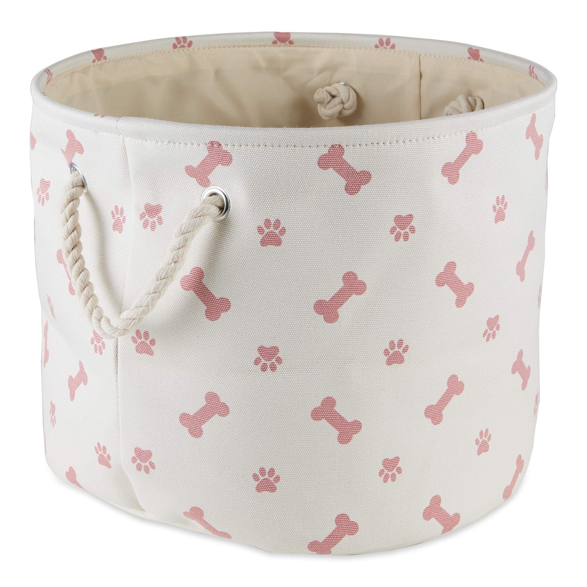 Bone Dry Pet Storage Collection Paw and Bone Print, Rose, Medium Round