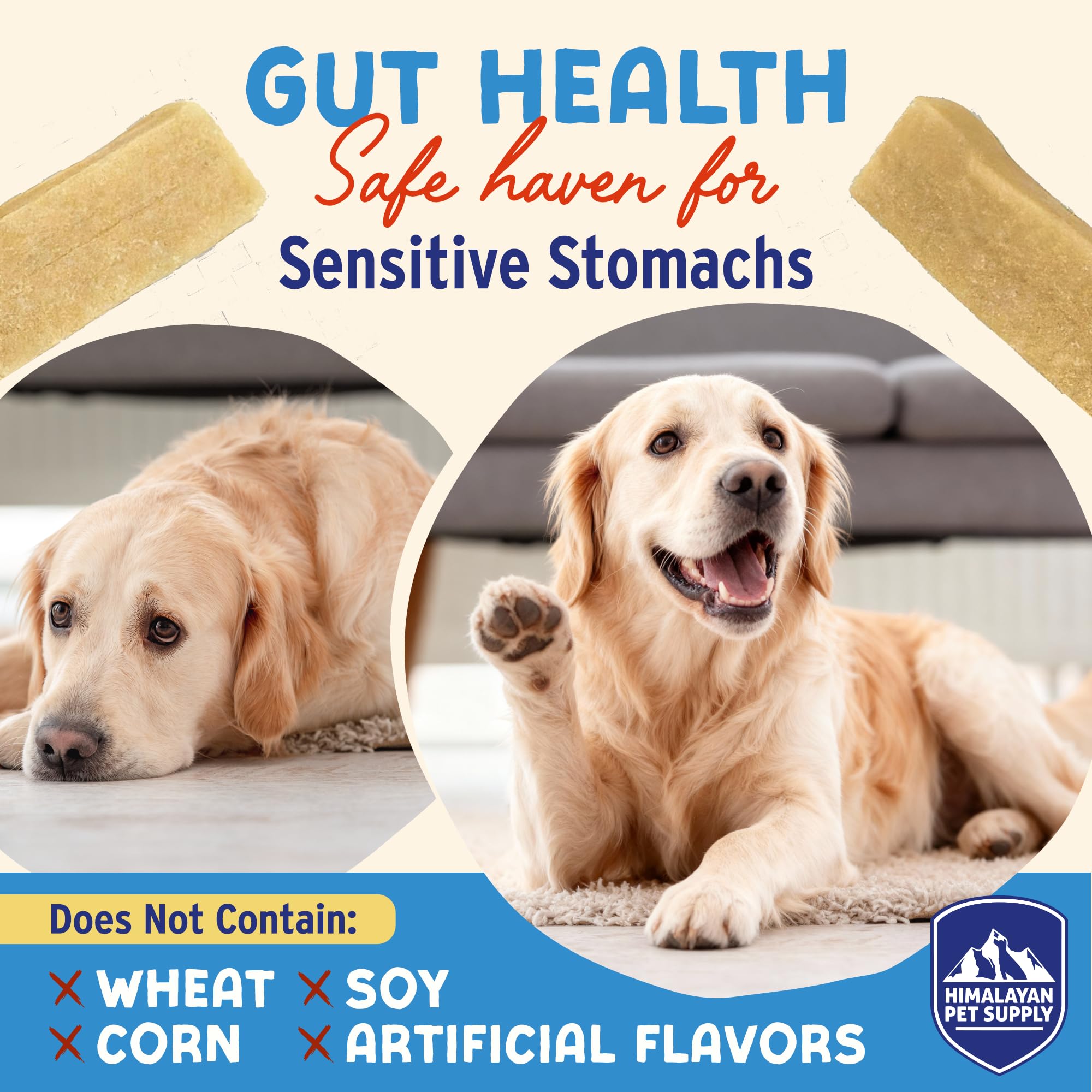 Himalayan Dog Chew Yogurt Sticks, Bacon Flavor, Dog Treats with Prebiotics, Probiotics & Protein, Digestive Support, Lactose & G