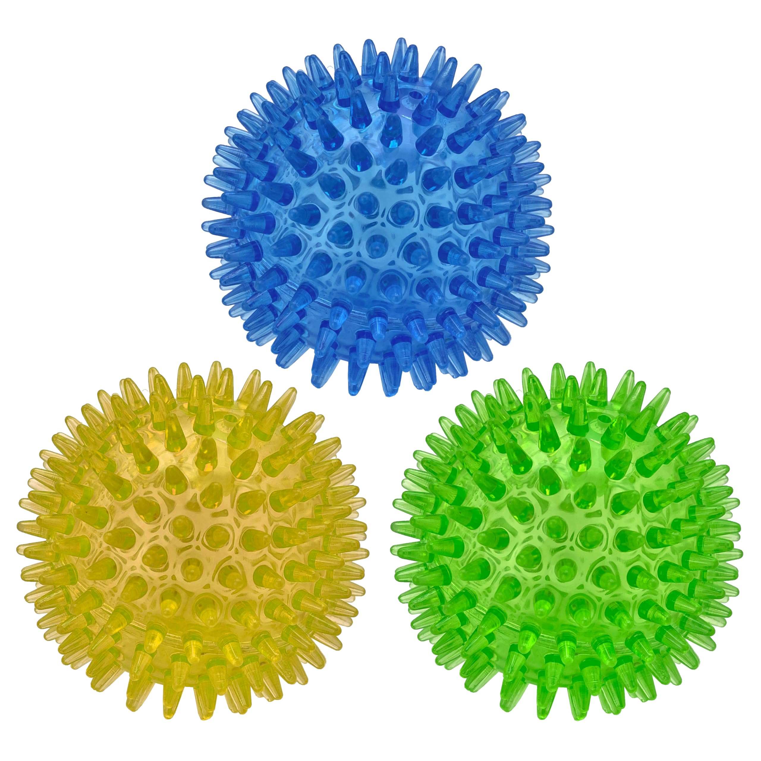 Cutie'S Petbox Squeaky Rubber Spike Toy Ball For Small Dogs, 3-Colors Blue Green Yellow (2.5 Inch, Multi-Pack)