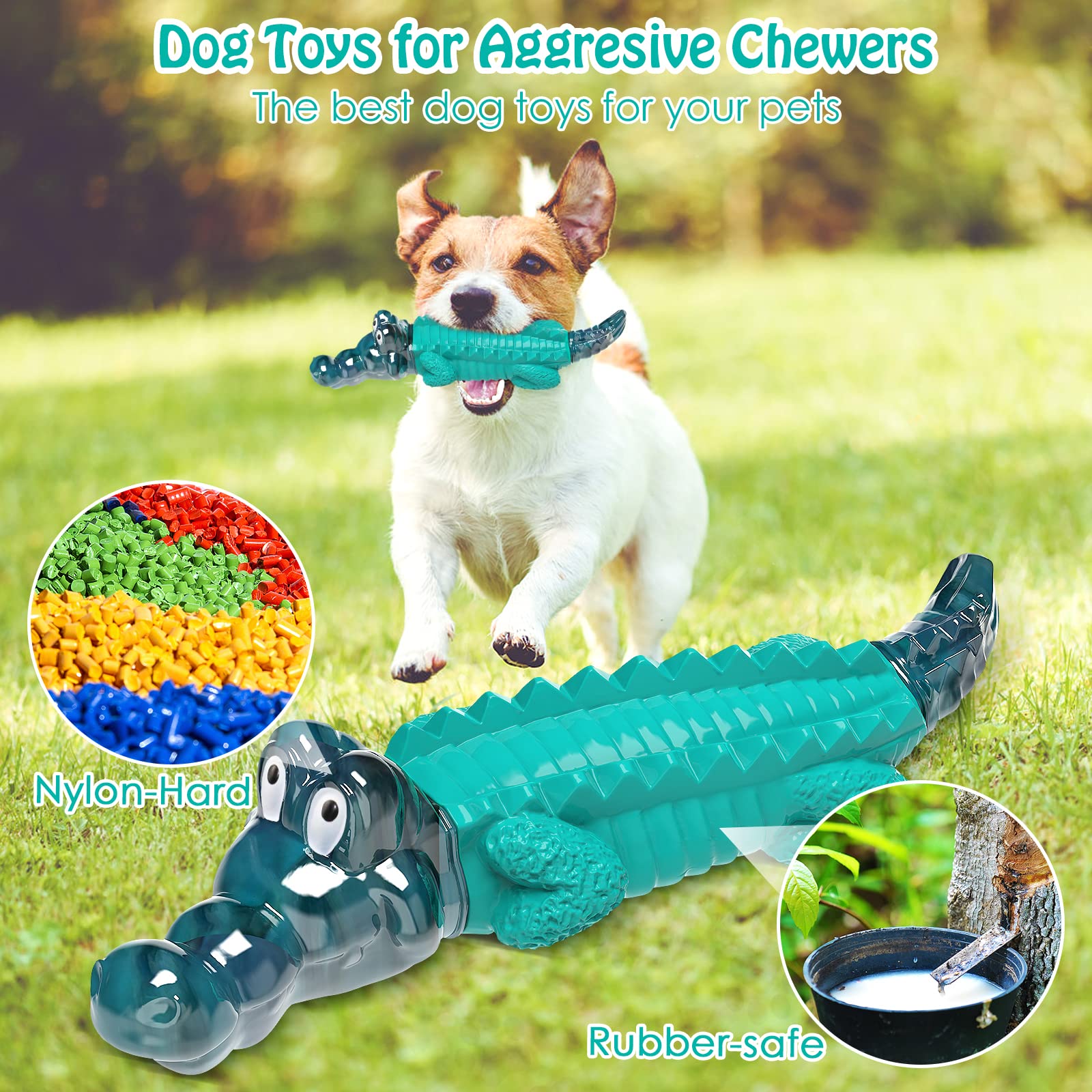 Jeefome Large Dog Chew Toy - Tough Indestructible Nylon Rubber for Aggressive Chewers - Blue