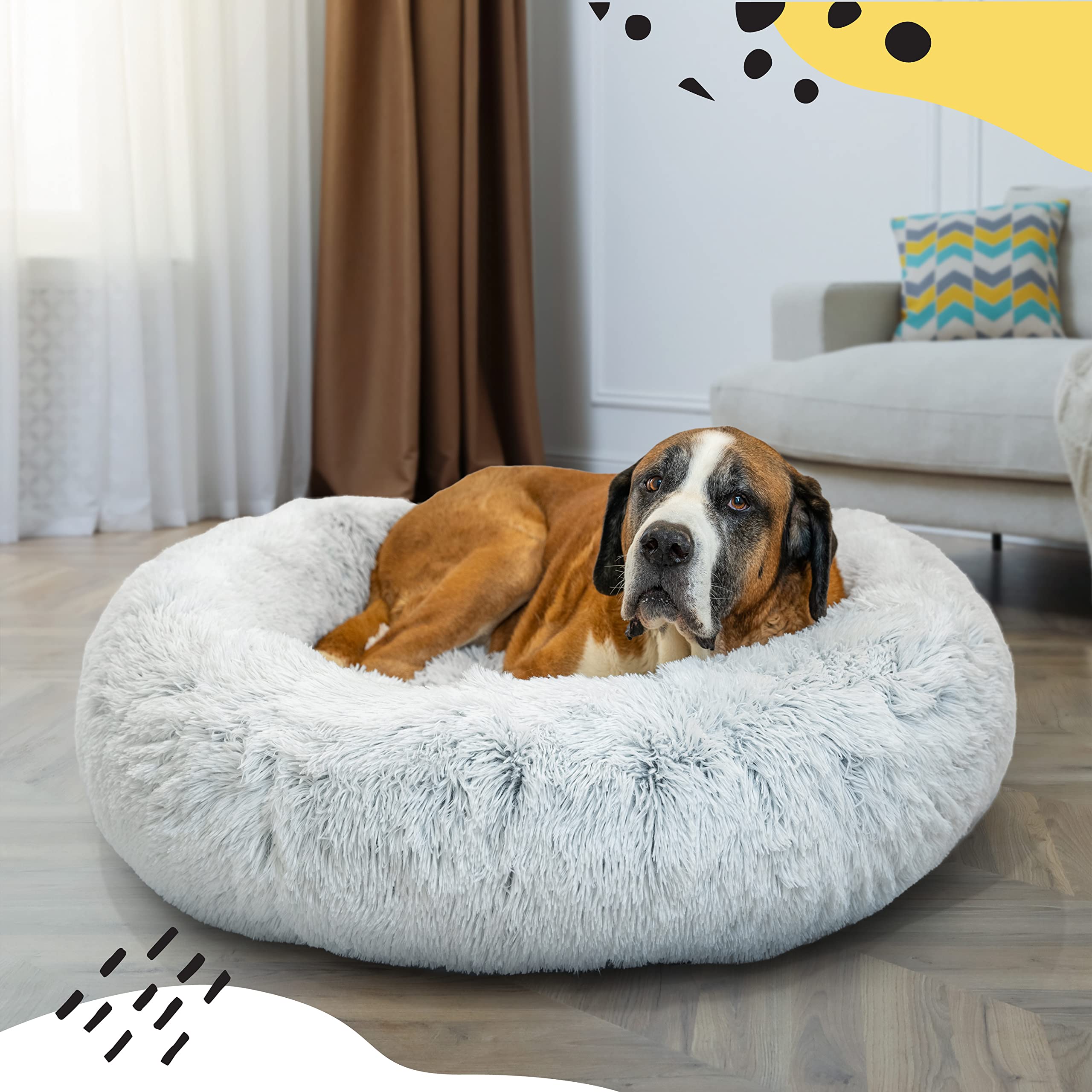Best Friends By Sheri The Original Calming Donut Cat And Dog Bed In Shag Fur Frost, Extra Large 45X45