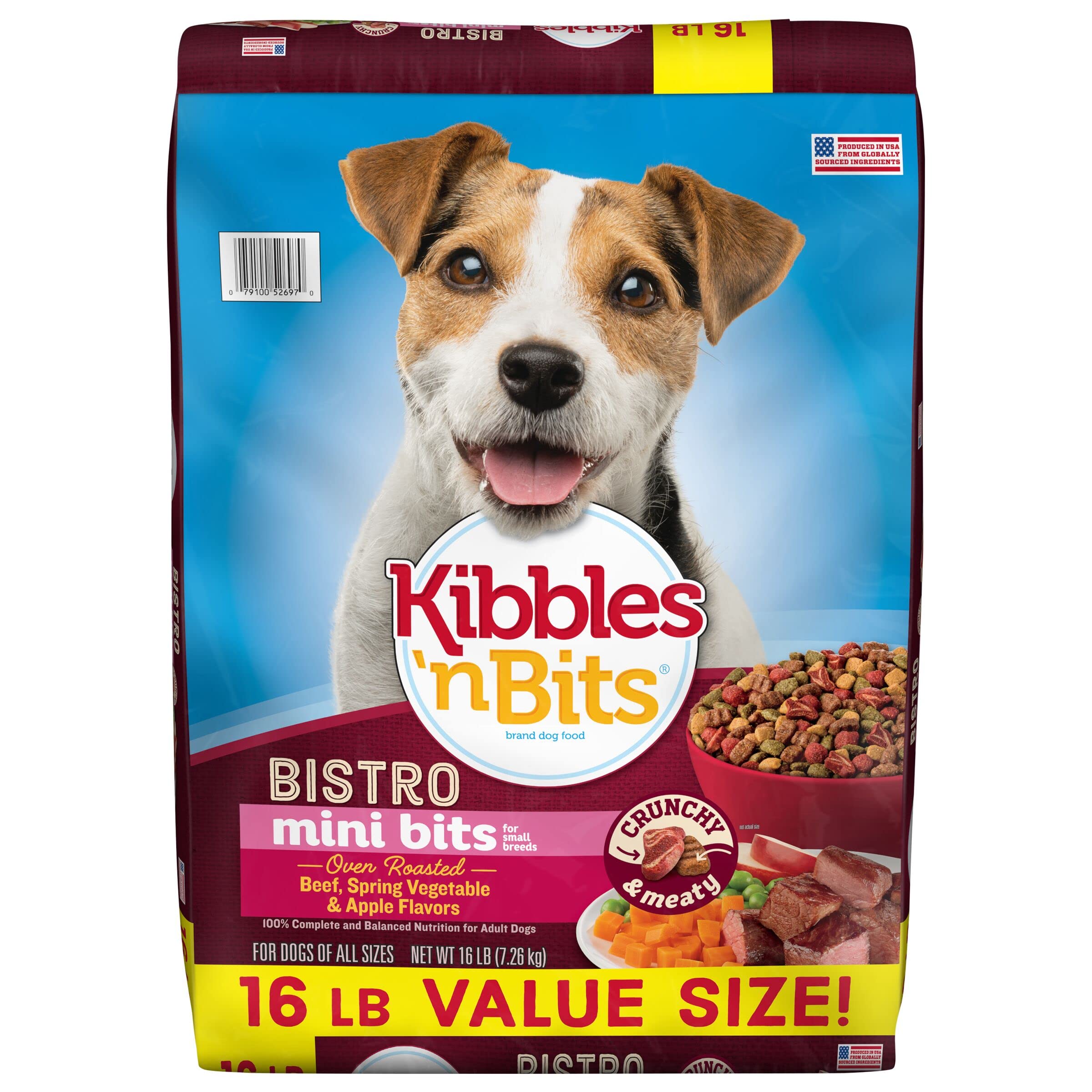 Kibbles N Bits Bistro Small Breed Mini Bits Oven Roasted Beef Flavor Dry Dog Food, 16lb Bag