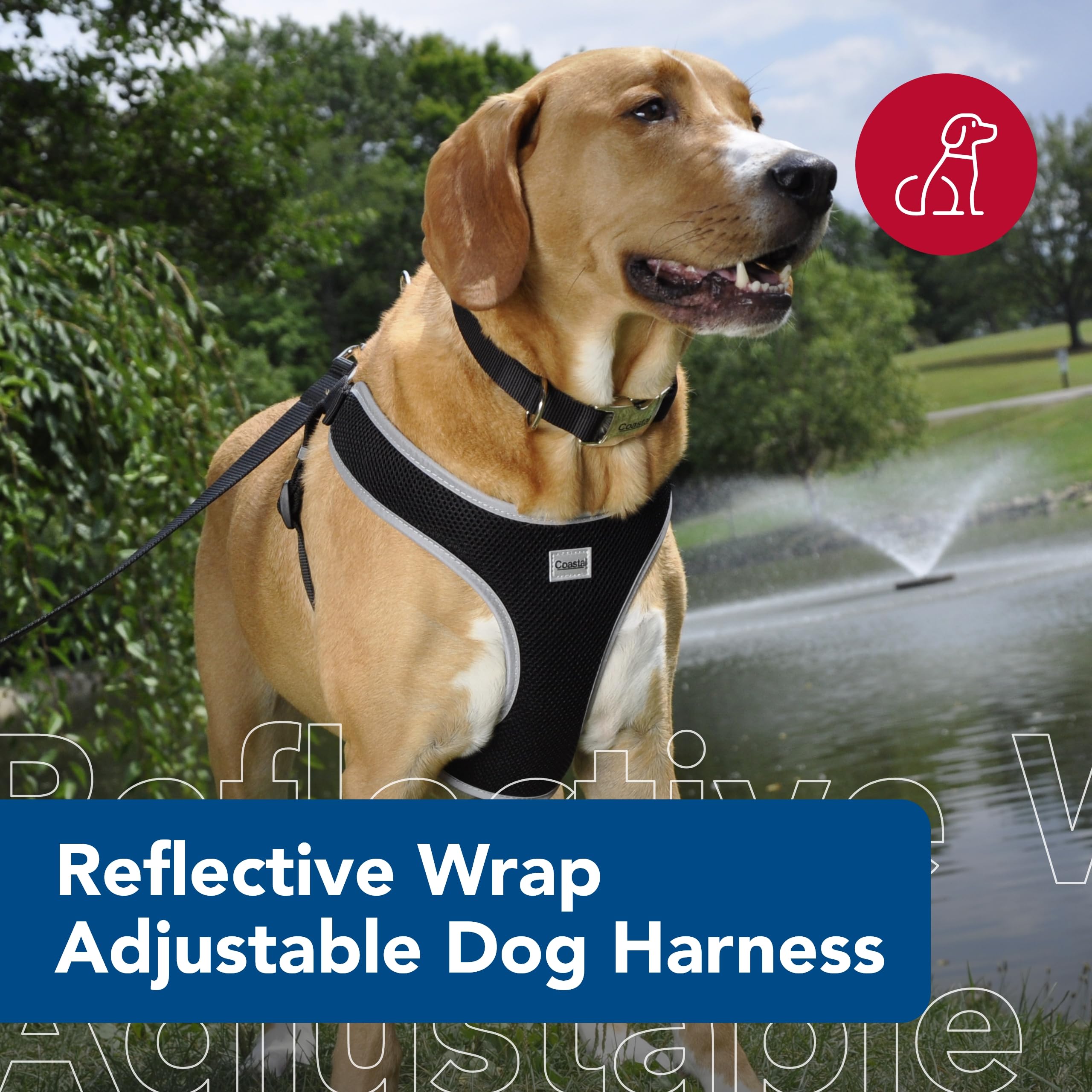 Coastal Pet Adjustable No-Pull Dog Harness - Soft Reflective Mesh - Black - 5/8" x 19"-23" for Small & Large Dogs