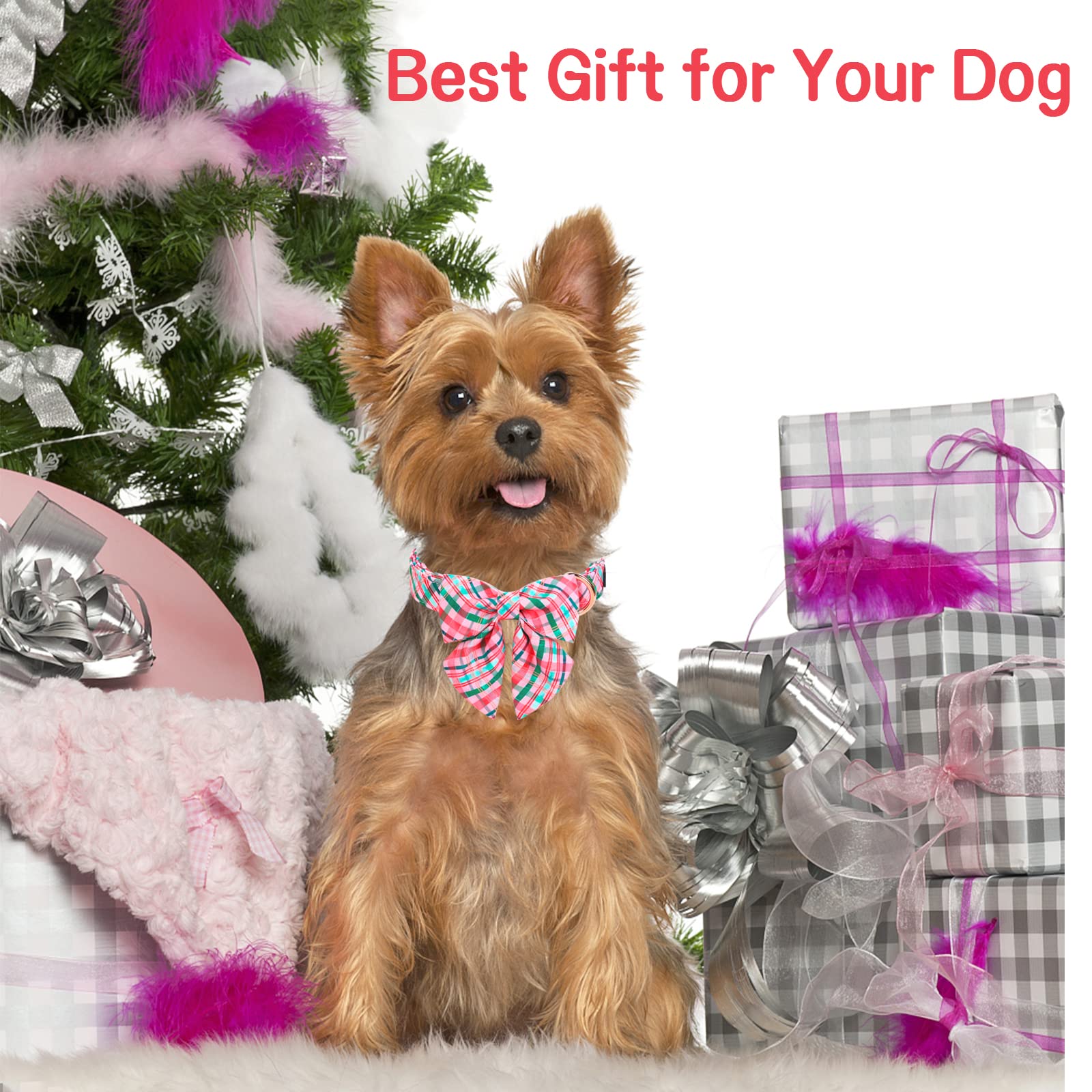 Unique Style Paws Dog Collar With Tie Pink & Green Plaid Dog Collar Best Gifts For Small Medium Large Dogs -M
