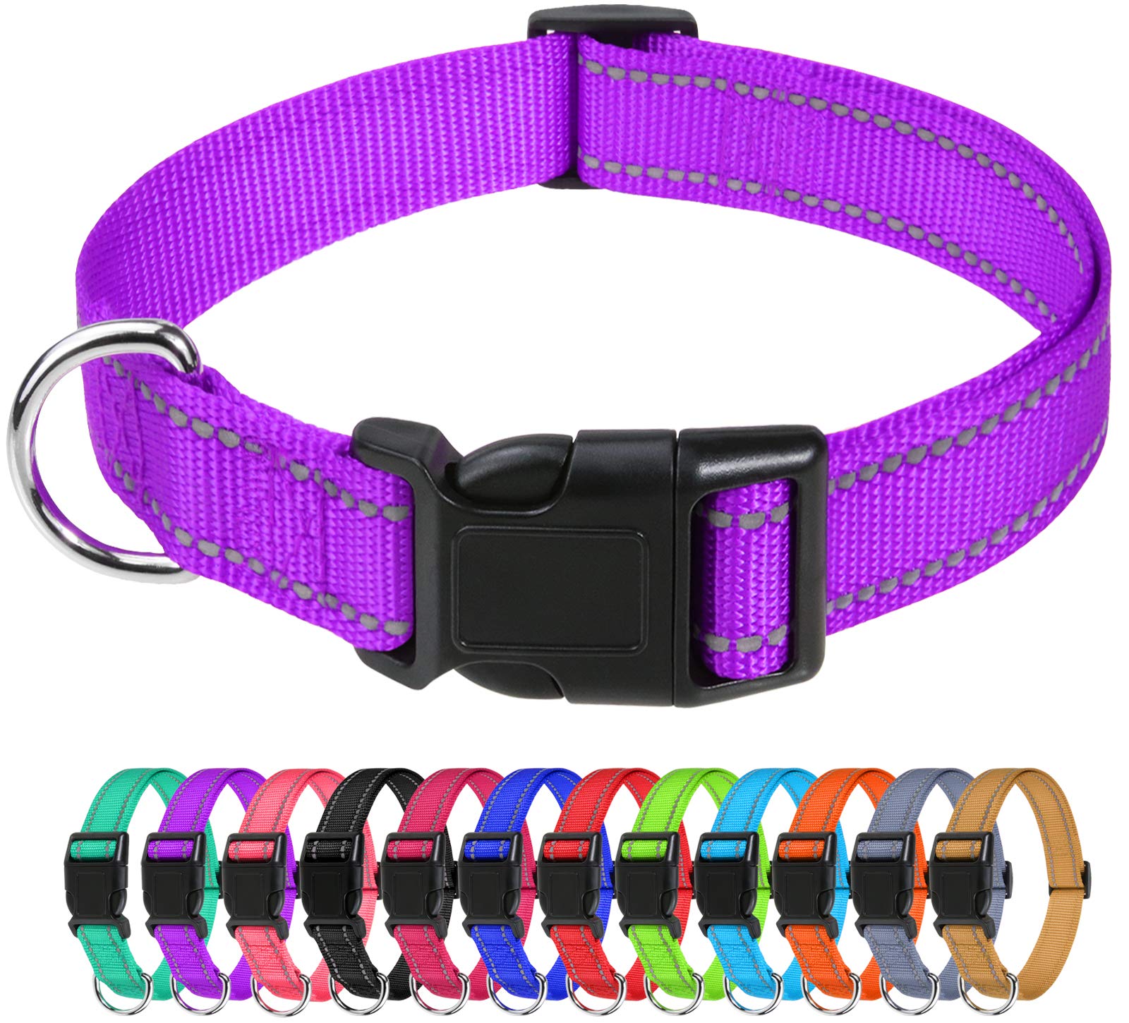Tagme Reflective Nylon Dog Collars, Adjustable Classic Dog Collar With Quick Release Buckle For Extra Small Dogs, Purple, 5/8' Width