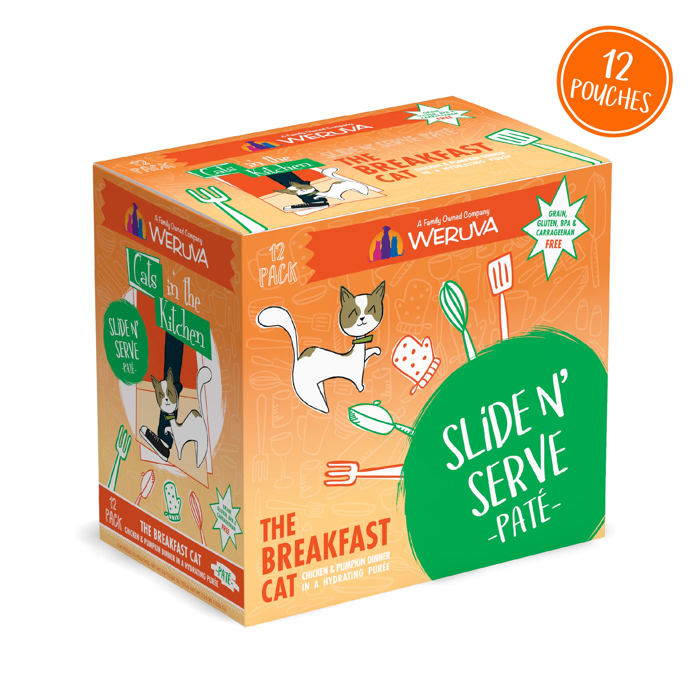 Weruva Cats in The Kitchen Pat  , The Breakfast Cat with Chicken & Pumpkin, 3oz Pouch (Pack of 12)