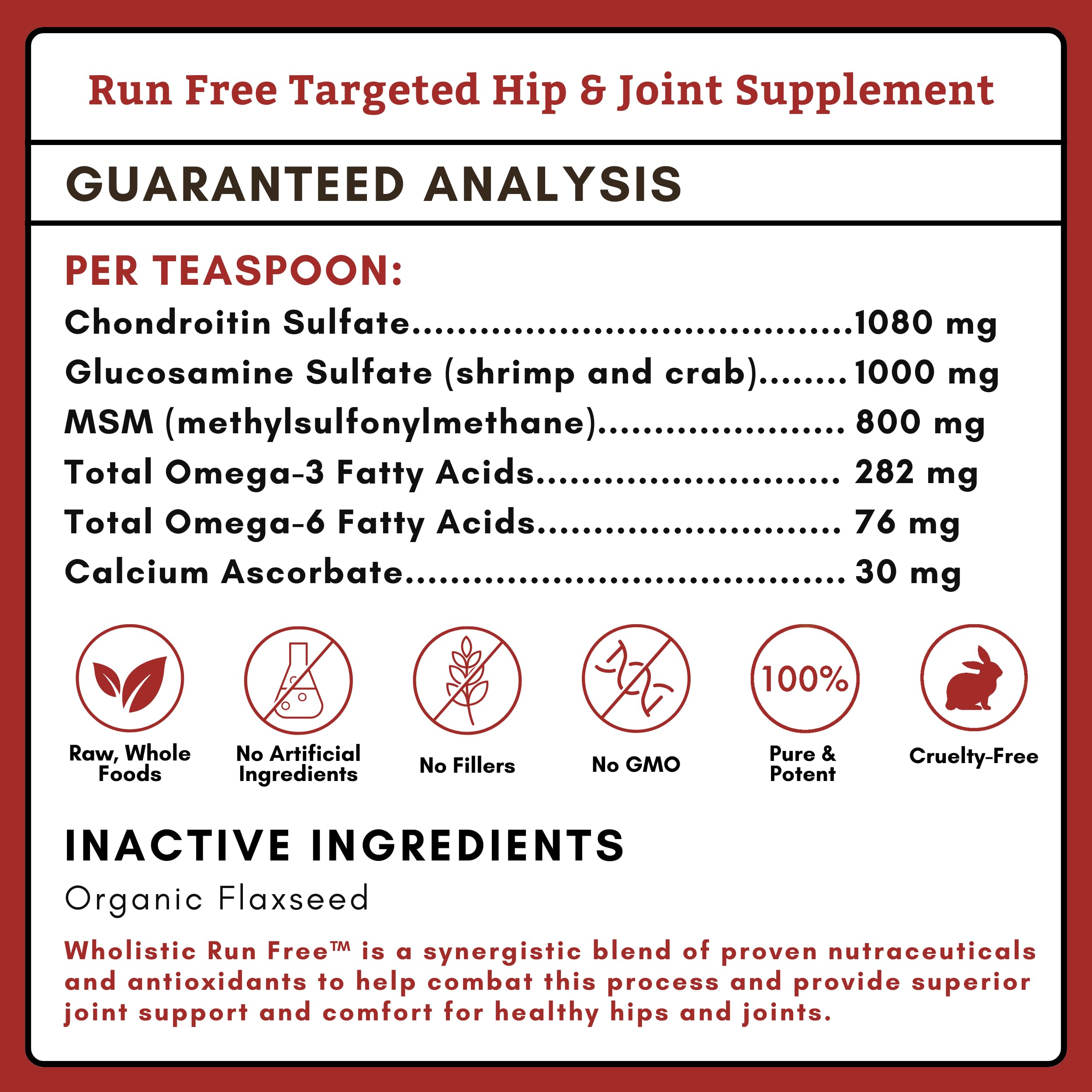 Wholistic Pet Organics Joint Supplement for Dogs - Glucosamine, Chondroitin & MSM - 4 Oz - Model Run Free - Supports Mobility for All Breeds