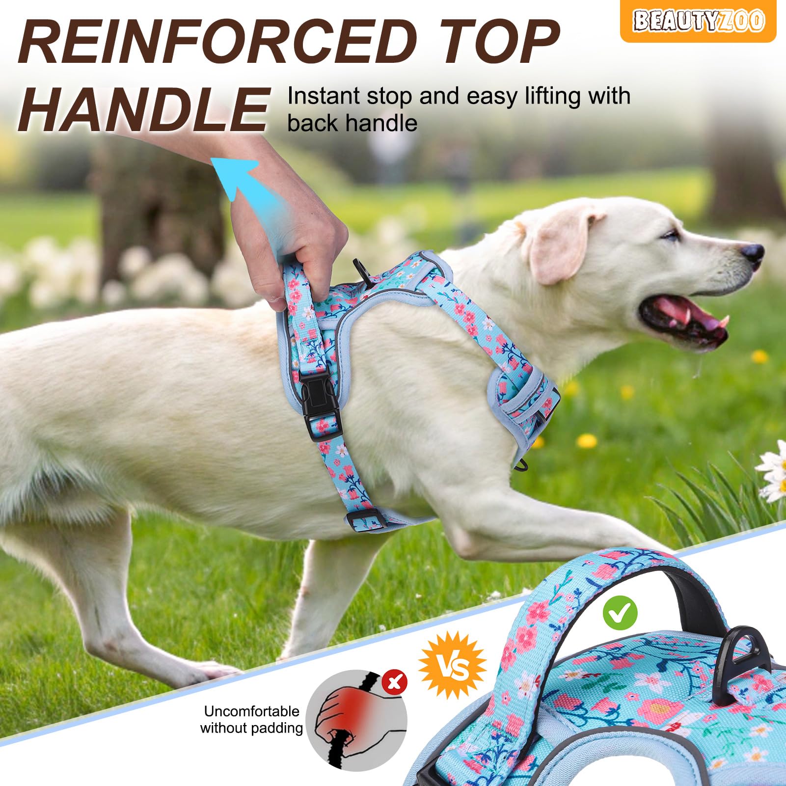 Beautyzoo No Pull Dog Harness Large,Adjustable Dog Harness And Leash Set -Easy Wearing With 3 Buckles/Control Handle,No Choke So