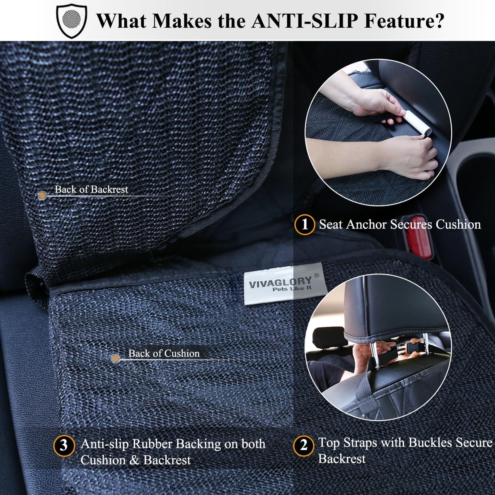 VIVAGLORY Dog Car Seat Covers, 2Pack Quilted 600D Oxford, No-Skirt Design, Anti-Slip for Most Cars & SUVs, Grey