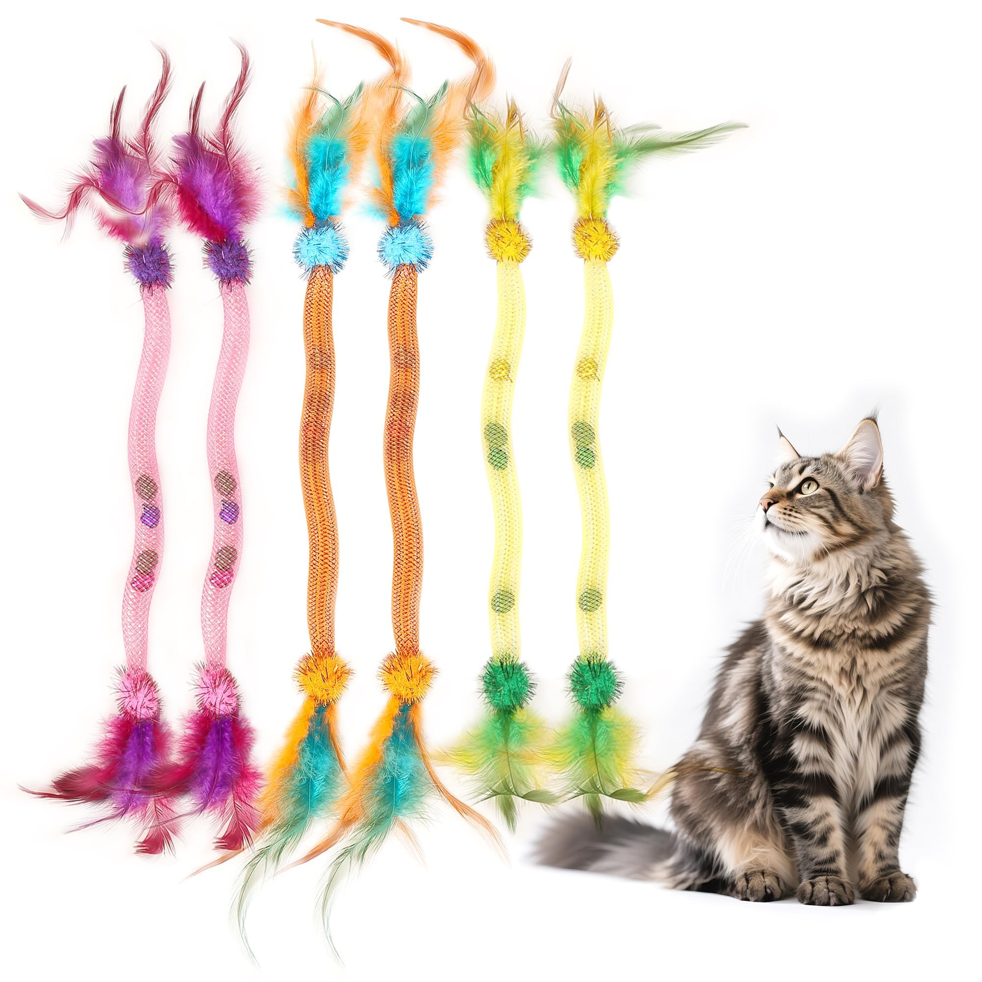 Oyosonabymy Catnip Toys For Cats, 3Pack Stretch Mesh Tube Cat Teaser Toy, Interactive Cat Toys, Feather Bell Kitten Chew Cat To