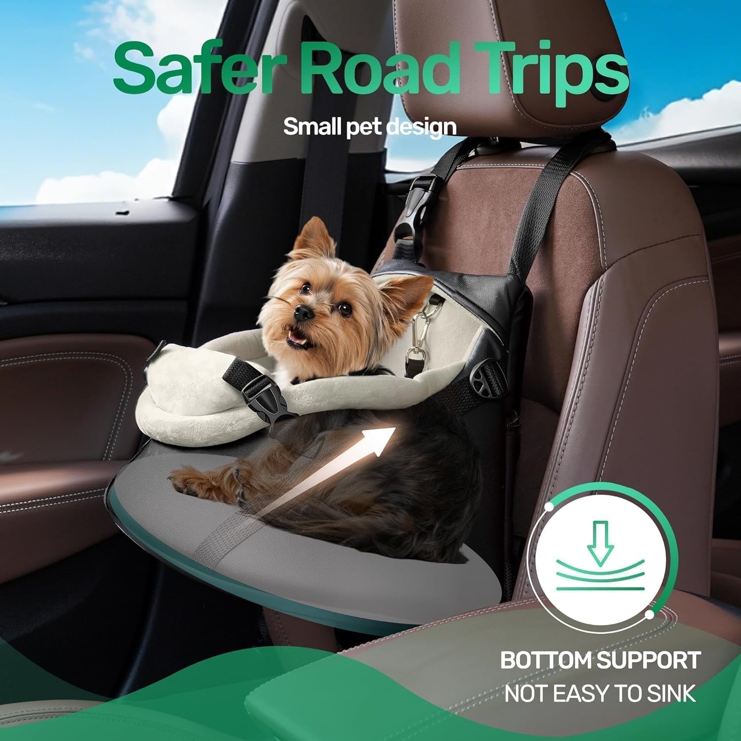 Small Dog Car Seat Booster PU Leather Travel Seat for Dogs up to 7lbs