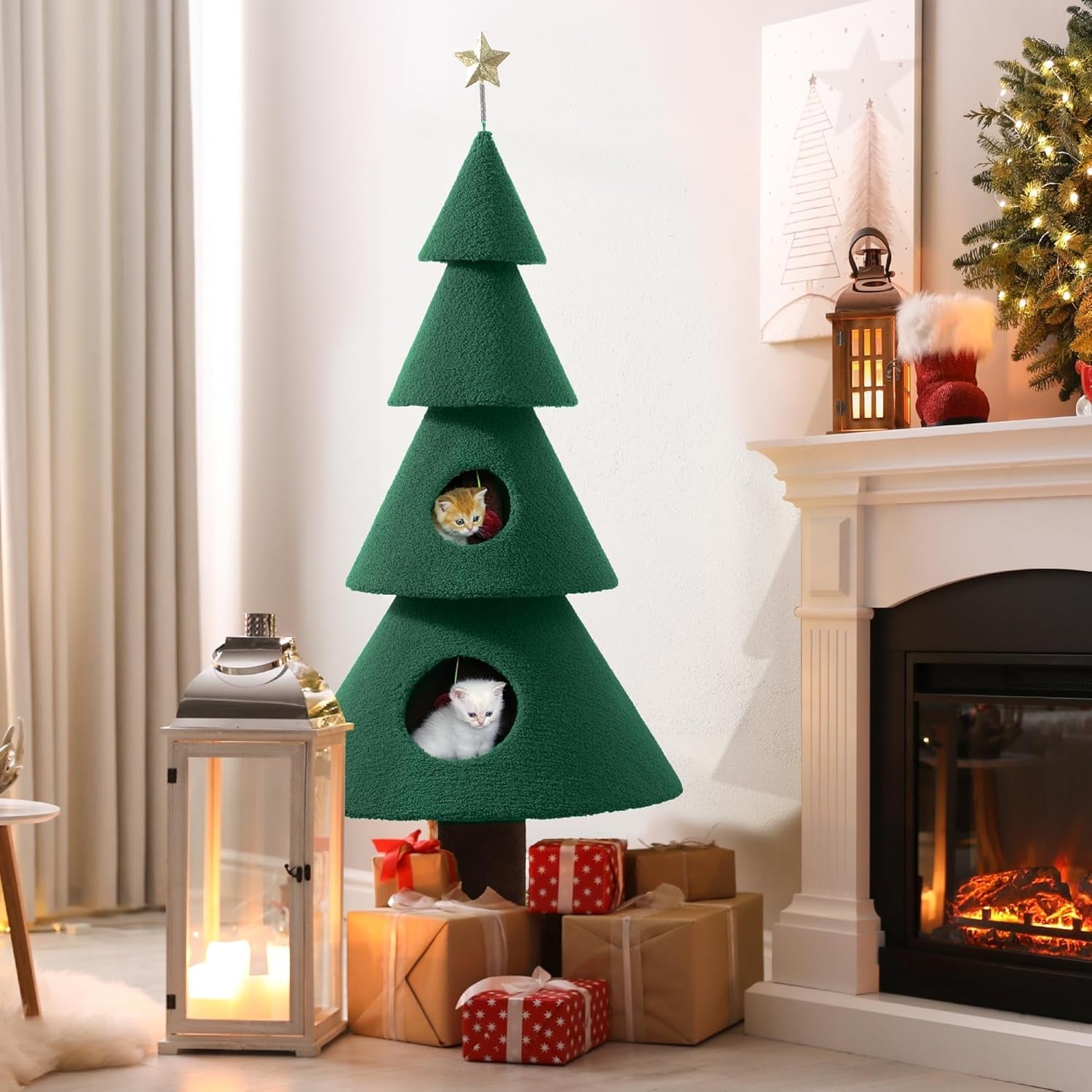 Christmas Cat Tree with 2-Story House – 60 & 63 Inch