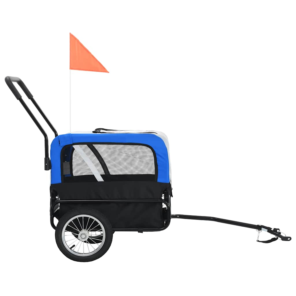 vidaXL Pet Bike Trailer & Jogging Stroller 2-in-1, Durable Steel Frame, Water Resistant Oxford Fabric with Mesh Windows, Gray and Blue