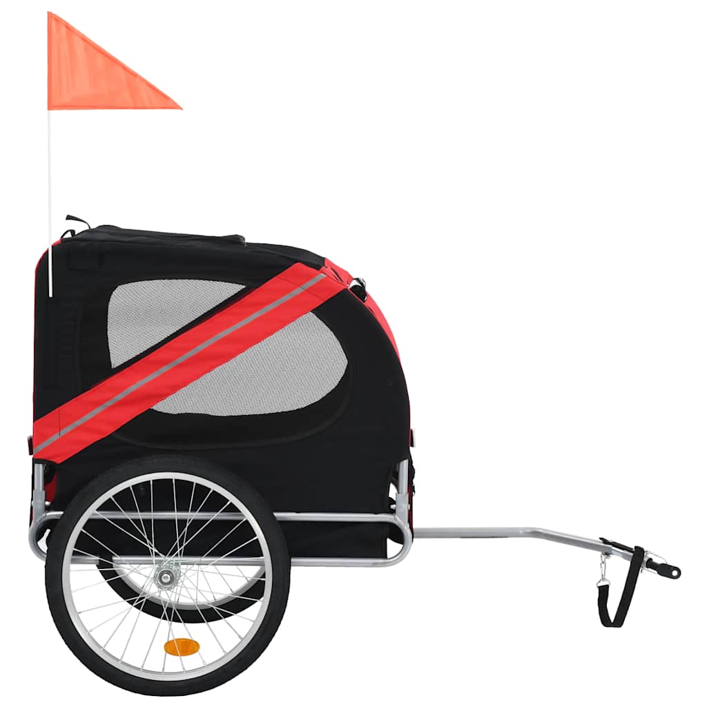 vidaXL Dog Bike Trailer - Water-Resistant Oxford Fabric, Reflectors, Quick-Release Hitch, 1 Count, Red and Black, Model 91766