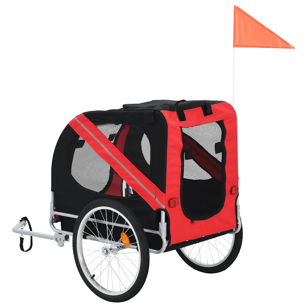 vidaXL Dog Bike Trailer - Water-Resistant Oxford Fabric, Reflectors, Quick-Release Hitch, 1 Count, Red and Black, Model 91766
