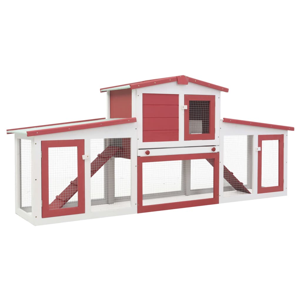 Vidaxl Outdoor Large Rabbit Hutch Red And White 80.3''X17.7''X33.5'' Wood