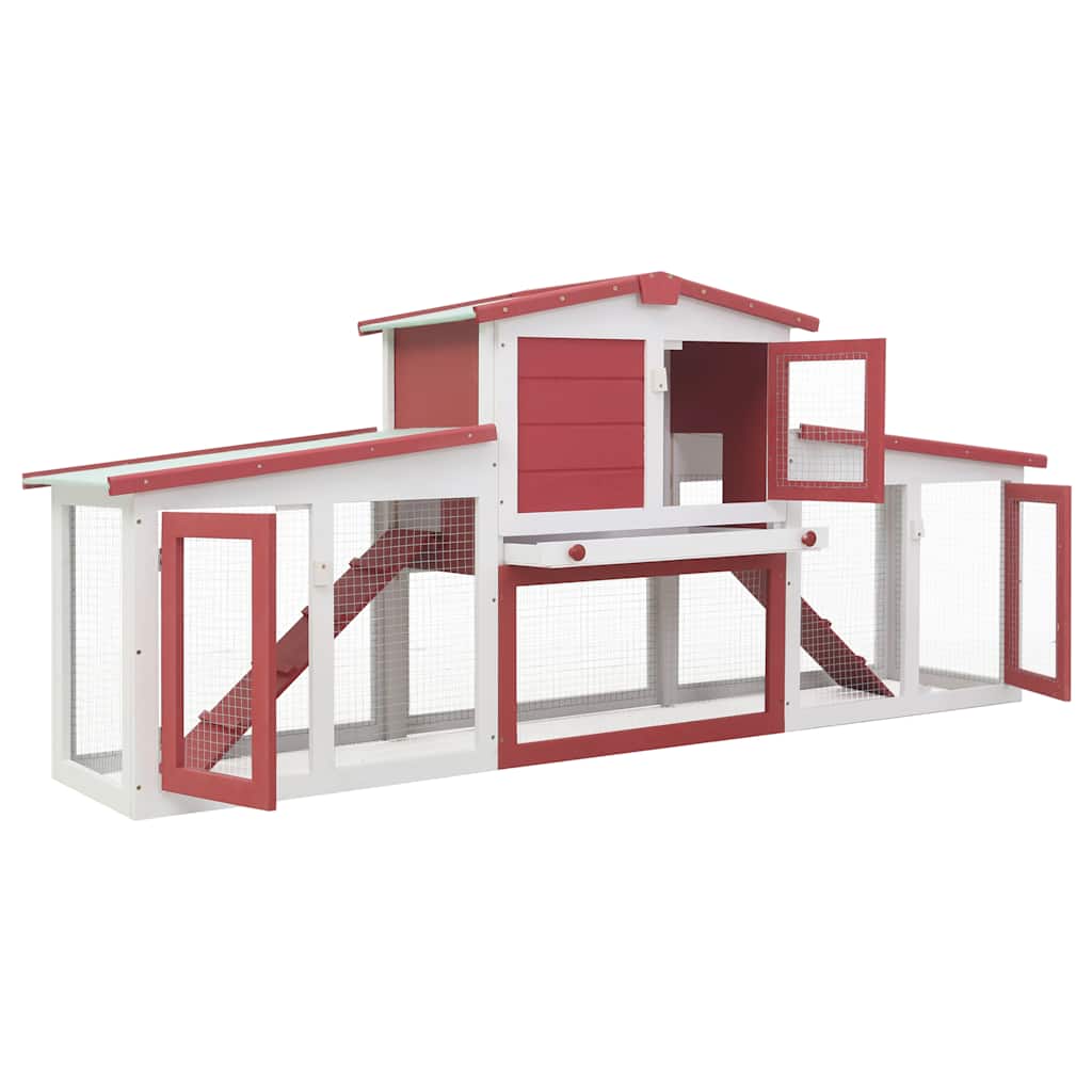 Vidaxl Outdoor Large Rabbit Hutch Red And White 80.3''X17.7''X33.5'' Wood