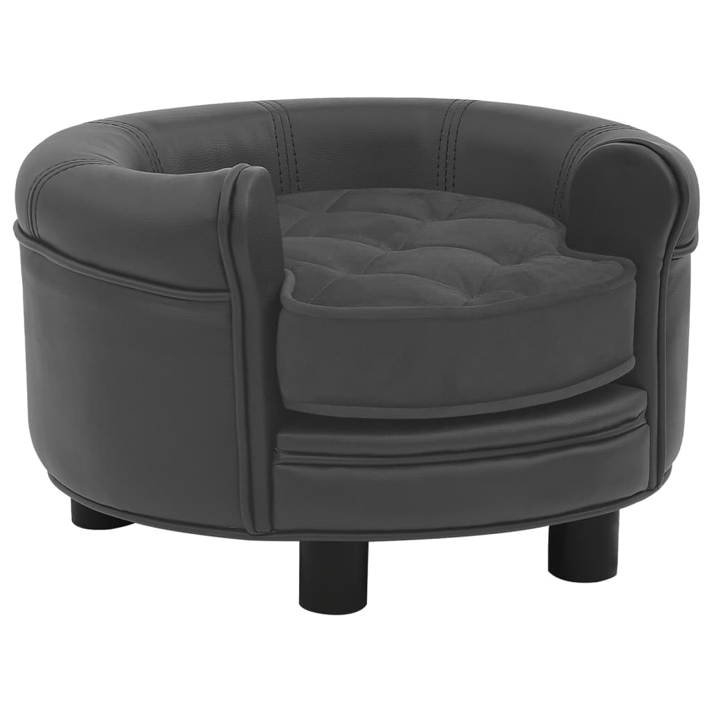vidaXL Dog Sofa Dark Gray 18.9x18.9x12.6 Plush and Faux Leather
