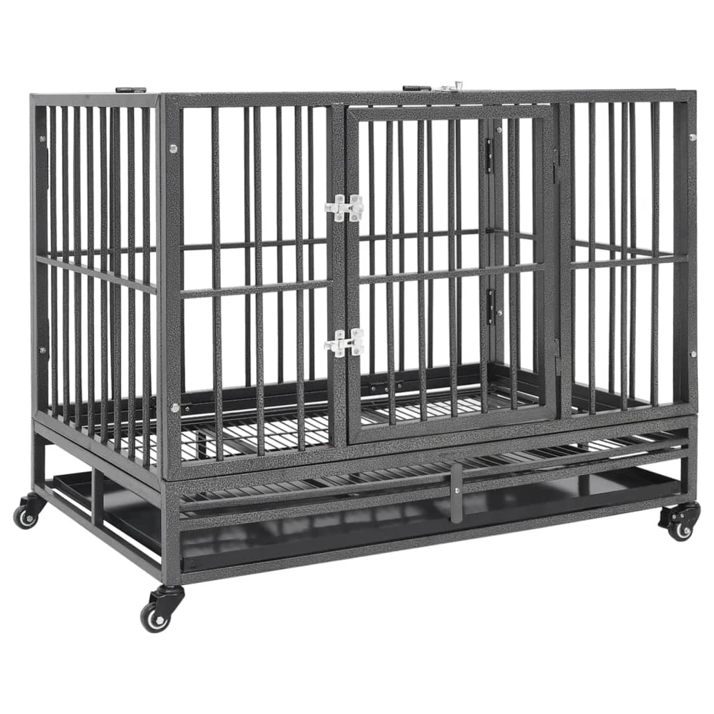 Vidaxl Dog Cage With Wheels Steel 36.2''X24.4''X29.9''
