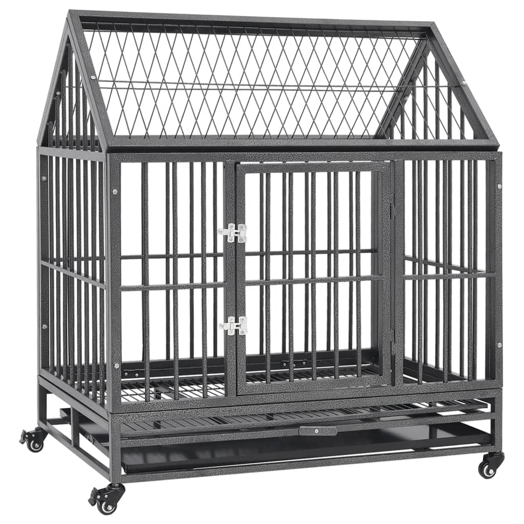 Vidaxl Dog Cage With Wheels And Roof Steel 36.2''X24.4''X41.7''