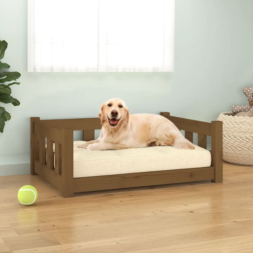 Vidaxl Solid Pinewood Dog Bed - Comfortable Pet Sofa With Supportive Sidewalls, Honey Brown, Perfect For Living Room, Bedroom, Patio - 29.7'X21.9'X11'