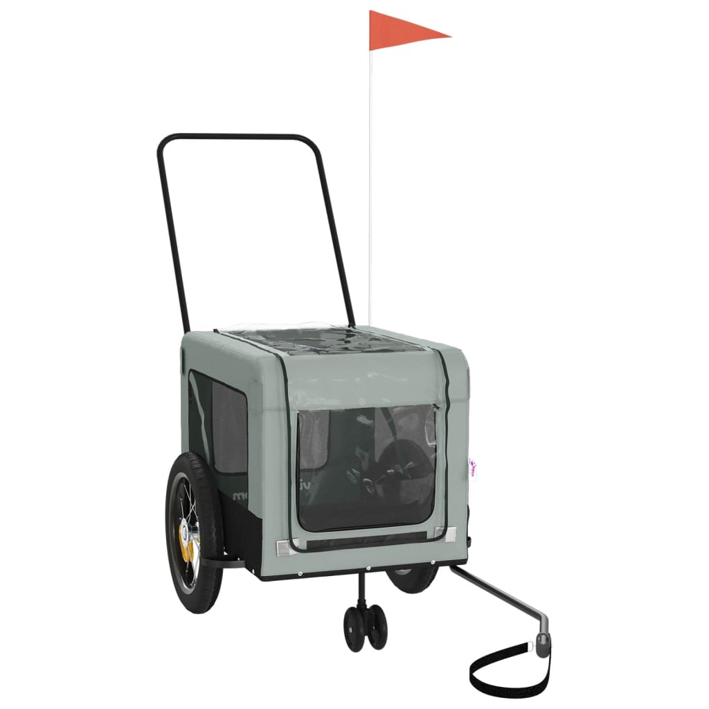 vidaXL Pet Bike Trailer-Gray/Black-Iron Frame Oxford Fabric-PVC Cover-Multiple Air Vents-Reflective Safety Features