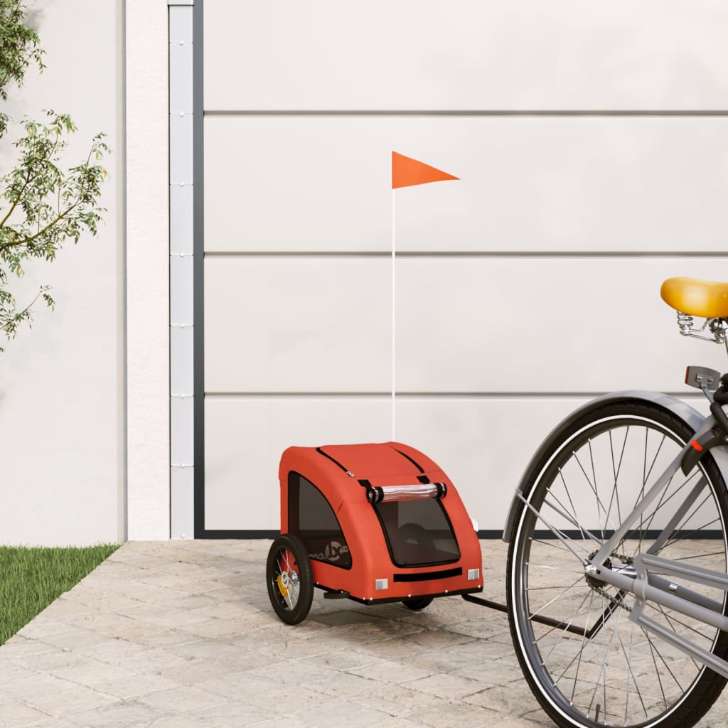 vidaXL Pet Bike Trailer for Small Dogs - Orange Oxford Fabric/Strong Iron Frame/Ventilated with Cover, Reflectors & Safety Flag