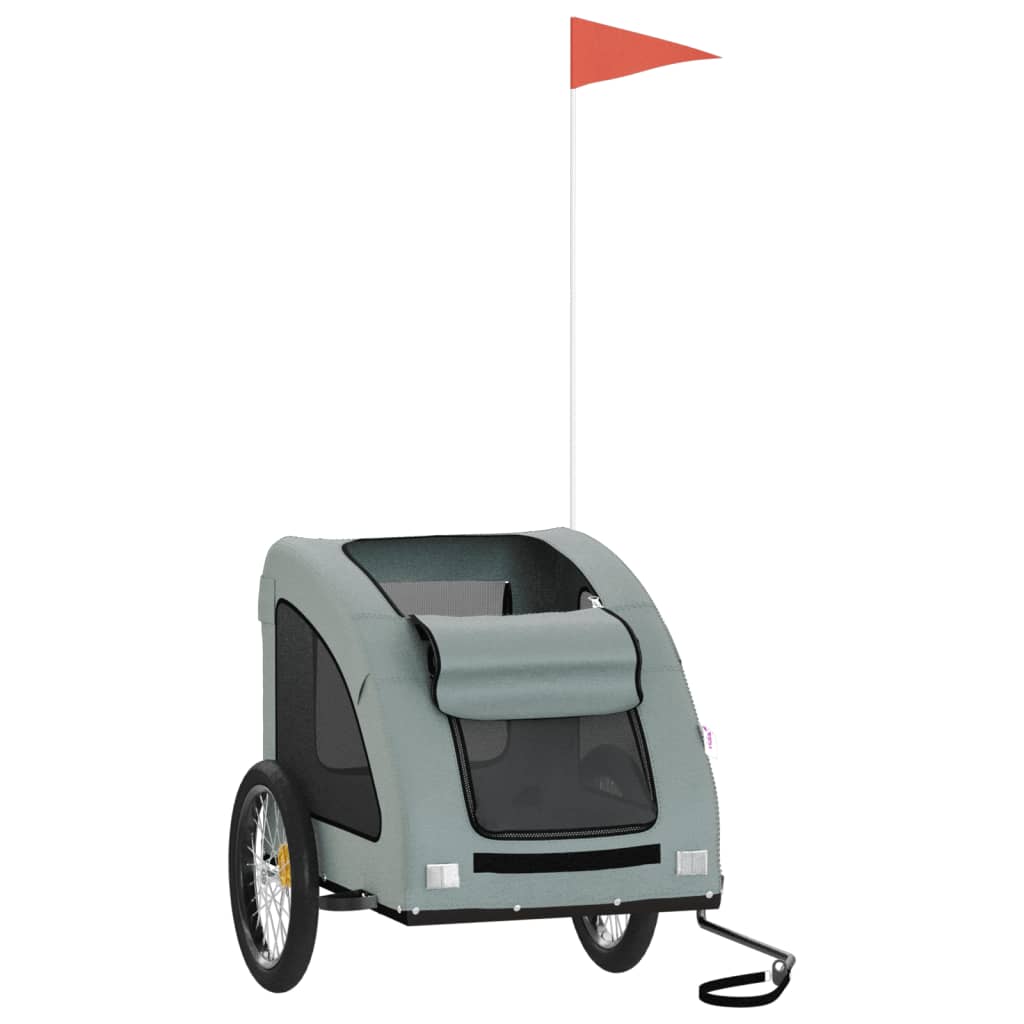 vidaXL Pet Bike Trailer in Gray- Oxford Fabric & Iron Build with PVC Cover, Mesh Windows, Reflective Elements, and Versatile Transport Use