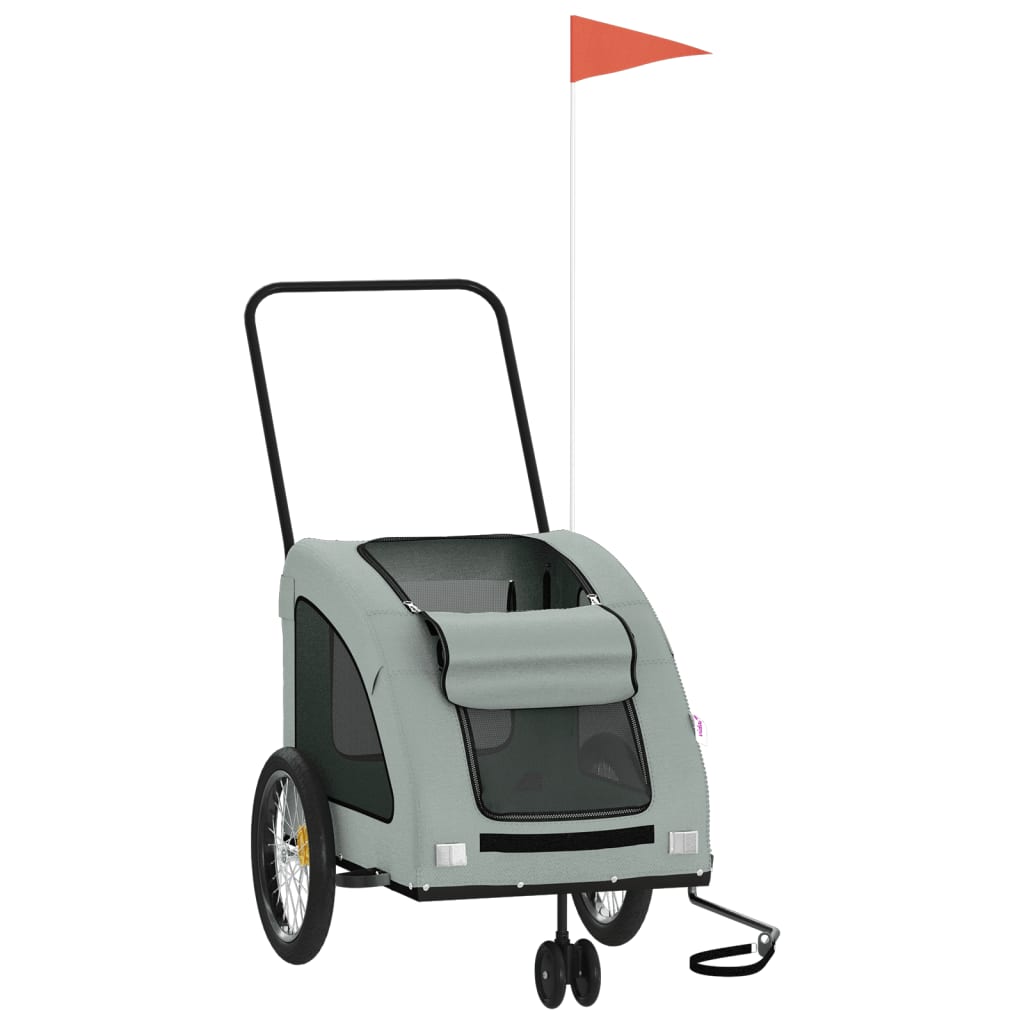 vidaXL Pet Bike Trailer for Small Dogs - Gray Oxford Fabric/Iron Frame, PVC Cover, Mesh Windows, Reflectors w/Flag, Comfortable & Safe, 53.9x26.8x28.3”