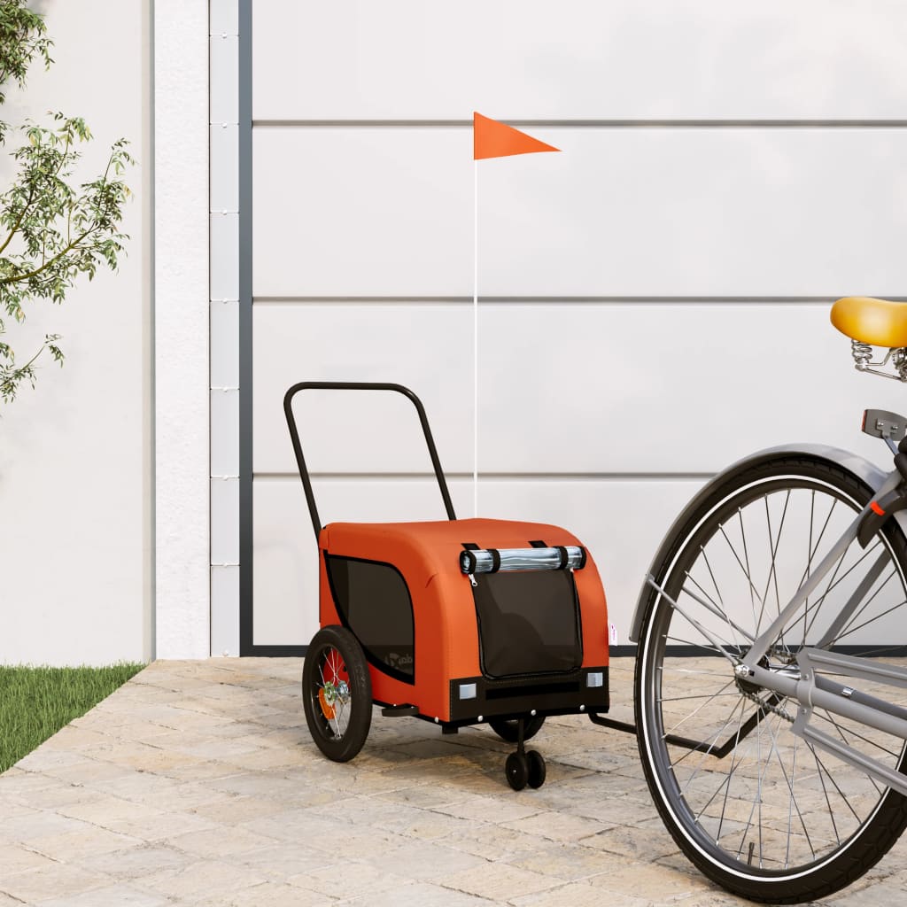 vidaXL Pet Bike Trailer - Orange & Black Oxford Fabric/Iron Frame, 48.8"x20.9"x20.9" - Small Dogs, Cargo/Groceries Transport