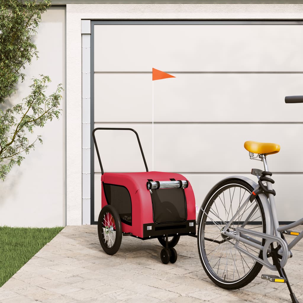vidaXL Pet Bike Trailer - Red/Black, Oxford Fabric/Iron Frame, 49.2"x24.8"x26", 99.2 lb Capacity