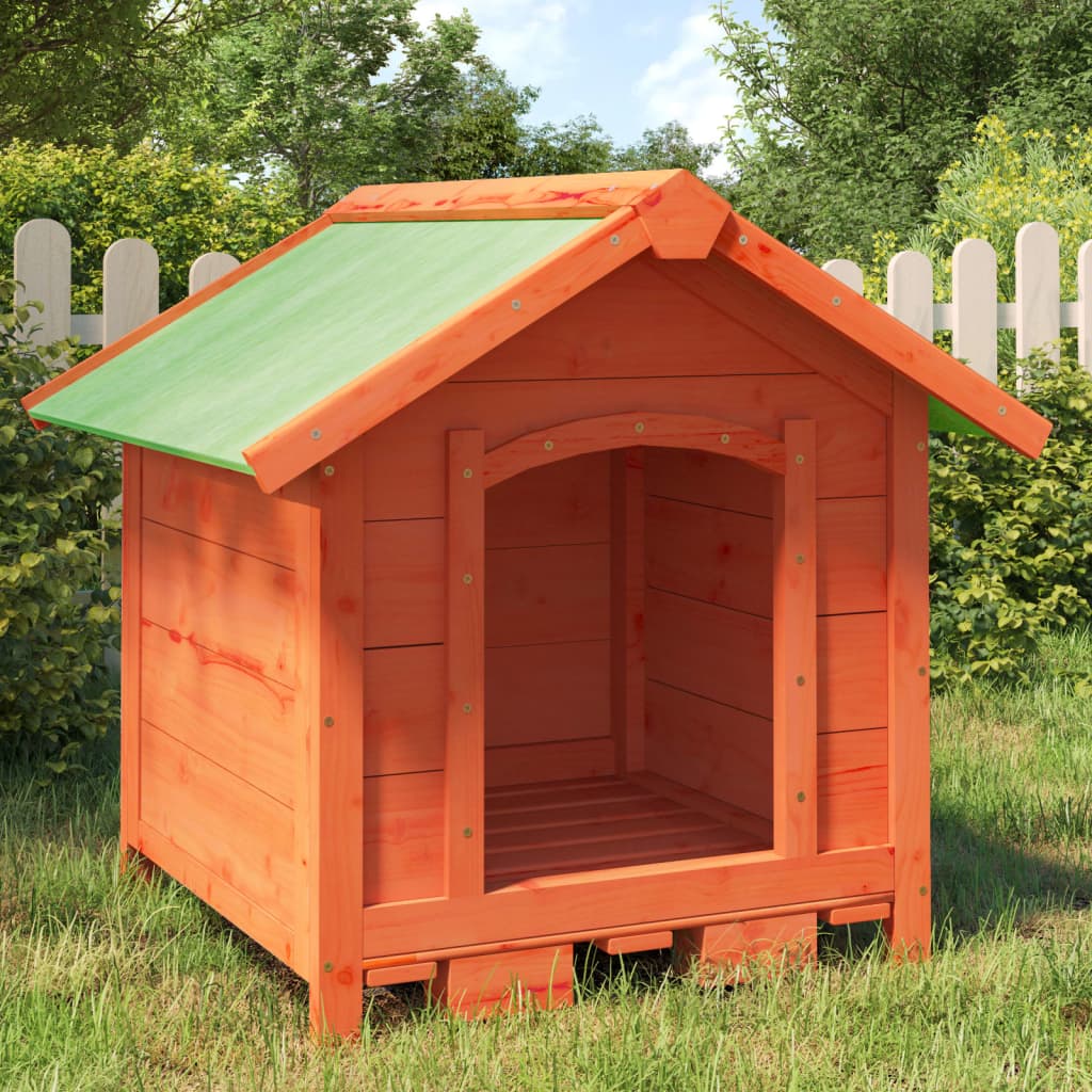 vidaXL Dog Kennel Outdoor Pet House Cage with Water-Resistant Roof, Solid Pine Wood, 25.6"x25.6"x24.2", Brown/Green
