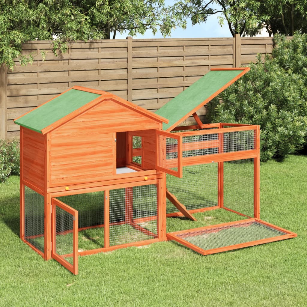 vidaXL Rabbit Hutch Brown 73x23.8x43.1 Solid Wood Pine