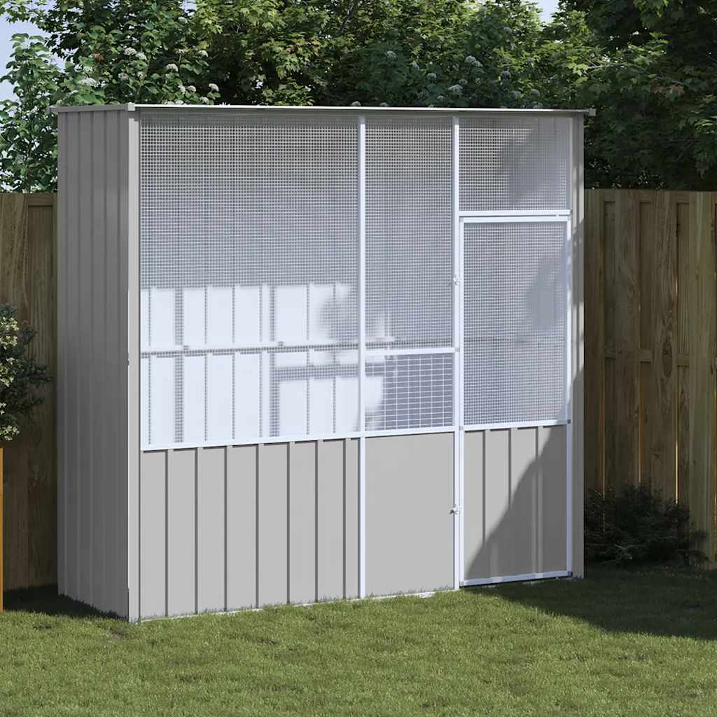 vidaXL Bird Cage, Bird House with Hinged Door and Lockable Latch, Bird Aviary for Chicken Duck Rabbit, Parrot Cage, Grey Galvanised Steel