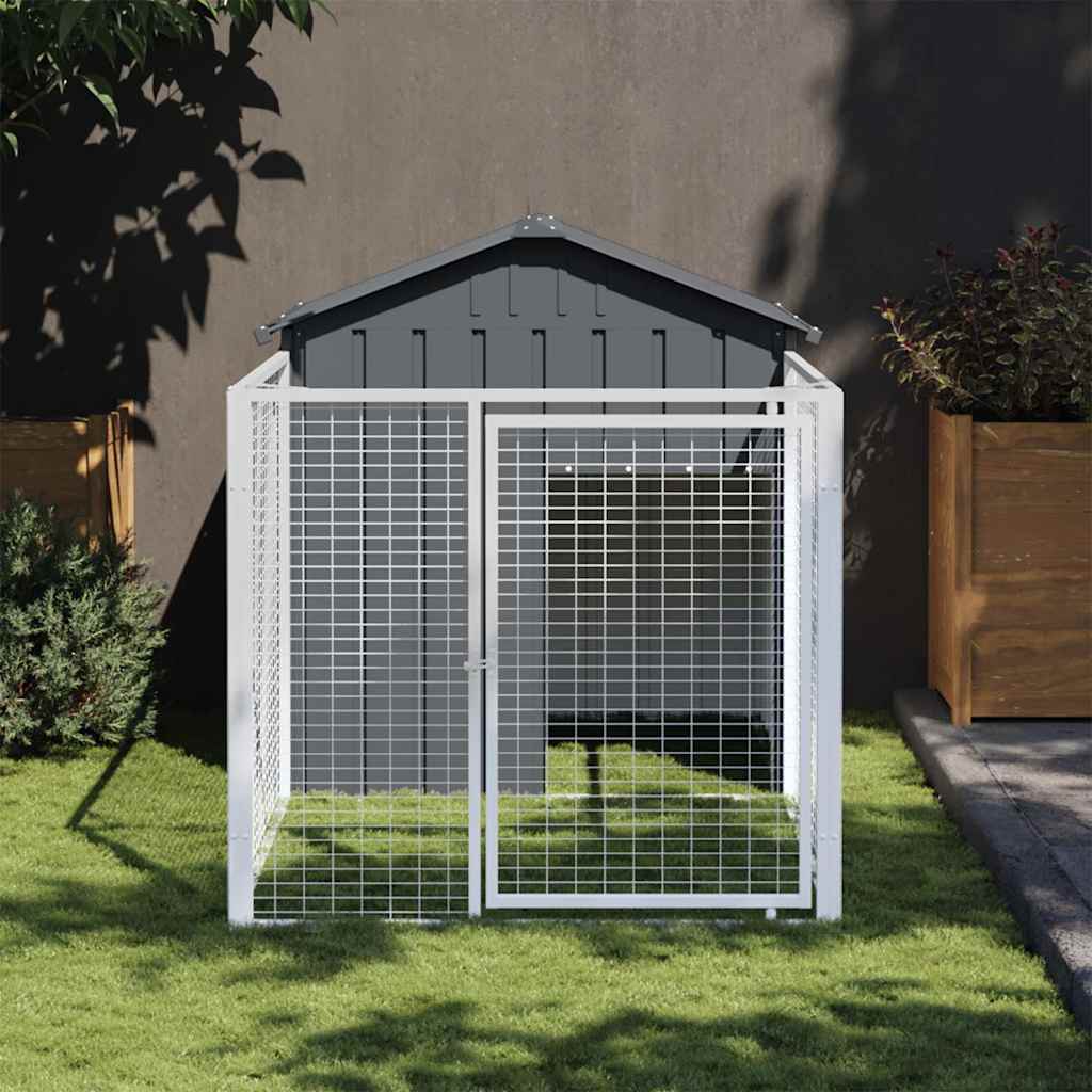 vidaXL Dog House with Run Anthracite 46.1x79.1x48.4 Galvanized Steel
