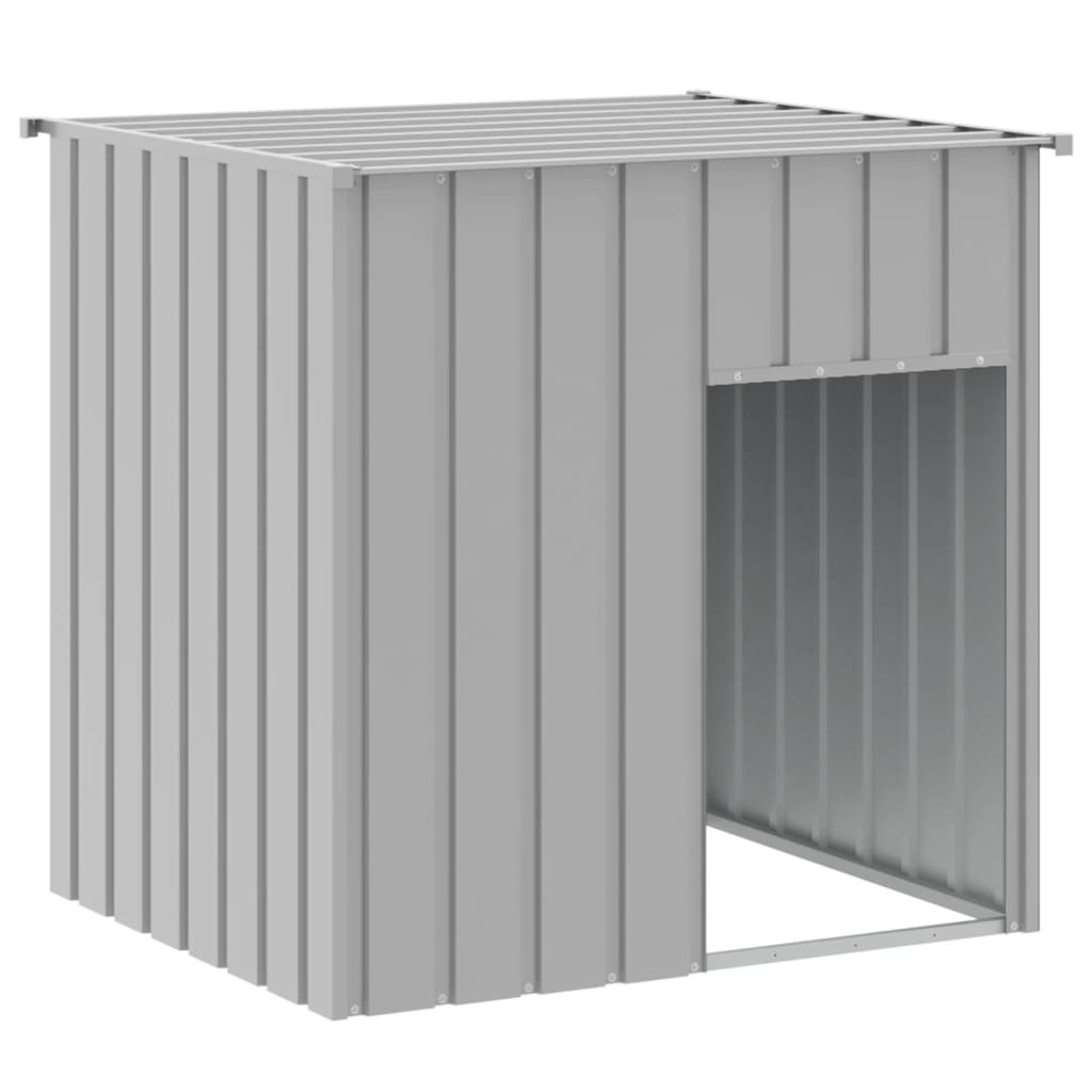 vidaXL Galvanized Steel Dog House, Large, Light Gray, Model 172356, Practical Roof, Convenient Entrance for Playing & Training