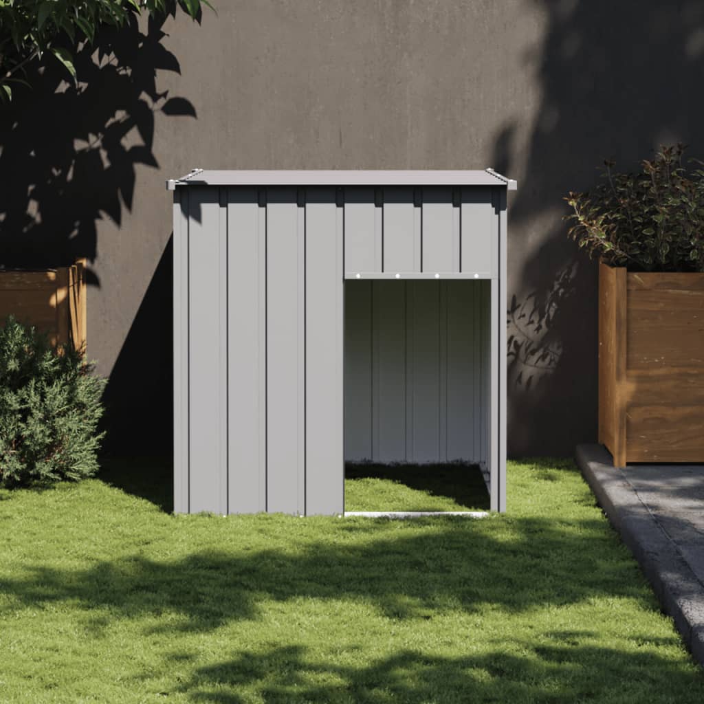 vidaXL Galvanized Steel Dog House, Large, Light Gray, Model 172356, Practical Roof, Convenient Entrance for Playing & Training